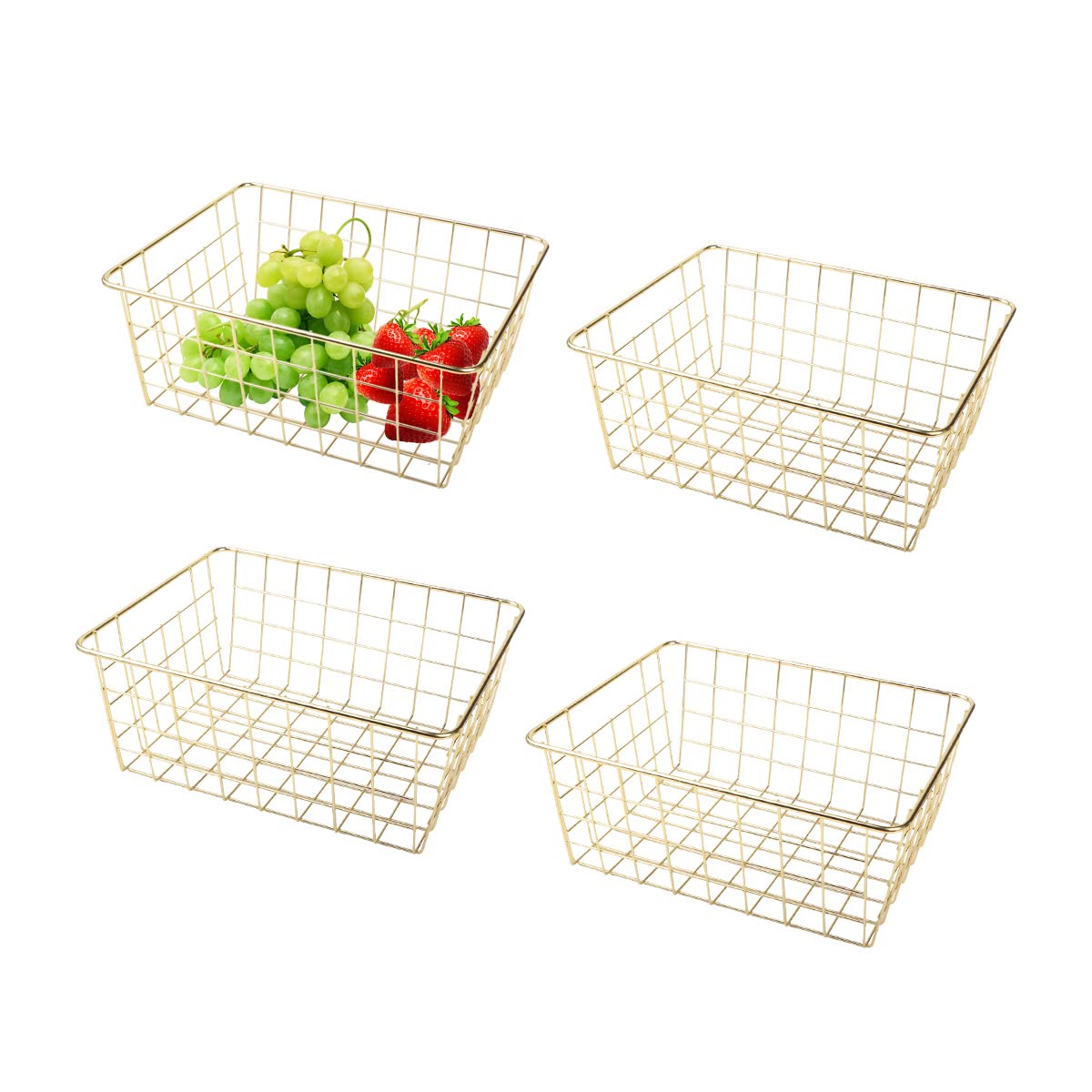 Tonxus 4pcs Wire Kitchen Storage Basket, Farmhouse Pantry Storage Basket Organizer Bins for Shelf, Countertop, Refrigerator, Fre