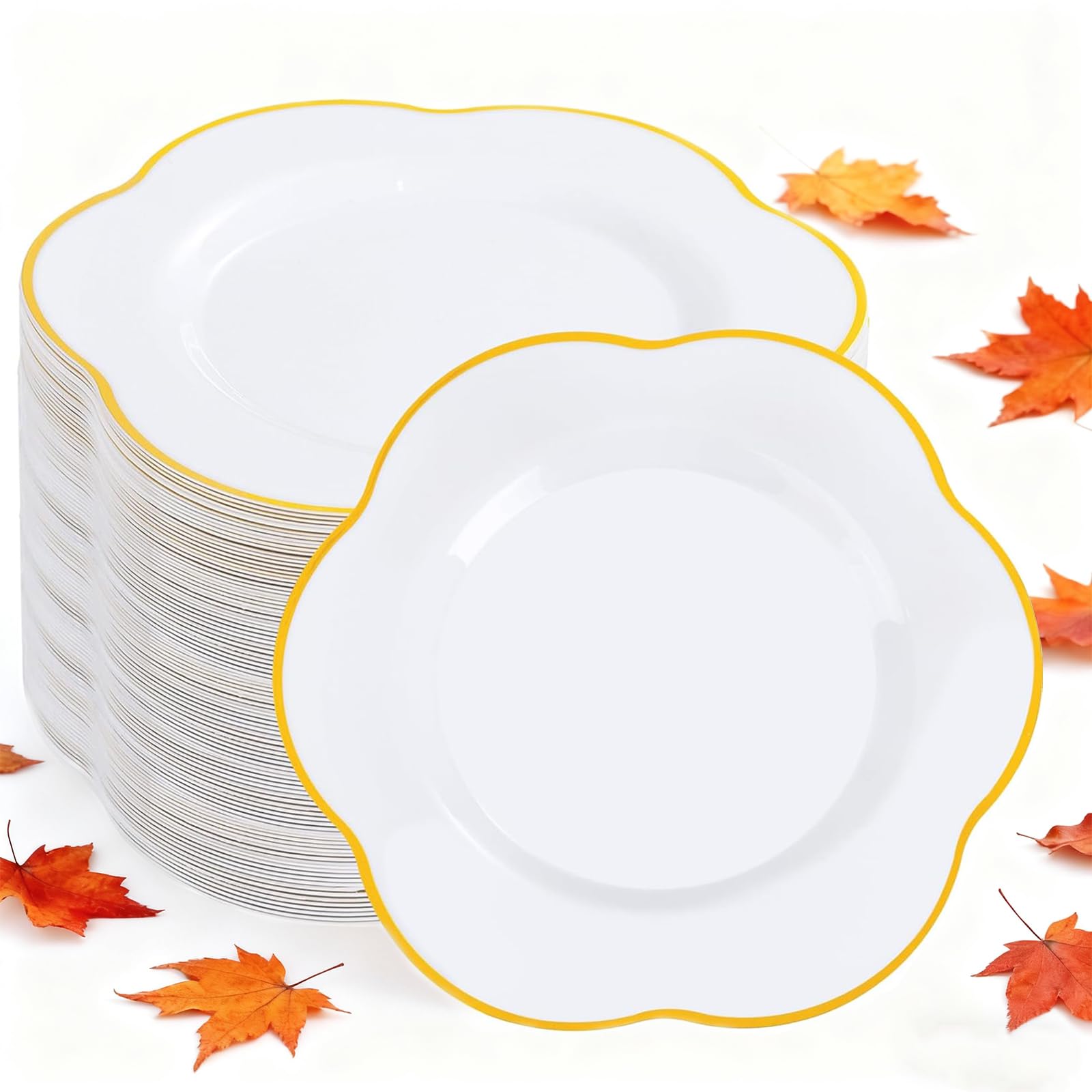 Liacere 100PCS White and Gold Dessert Plates- Disposable 7inch Floral Appetizer Cake Small Plates, Perfect for Wedding & Party &