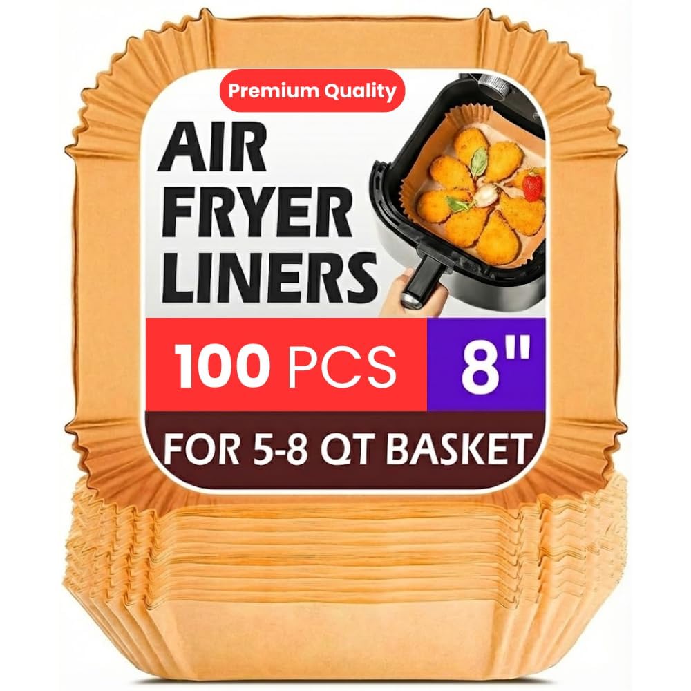 Airfryer Papers Disposable, 8 Inch 100 Pcs Non-Stick Parchment Paper Round Free Of Bleach Liners Air Fryer, Baking, Roasting Mic