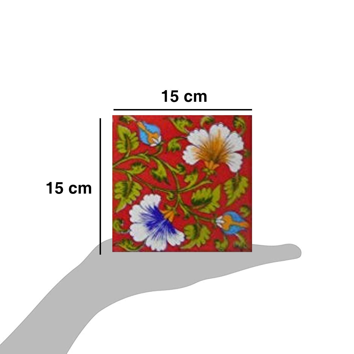 Shivkripa Blue Art Pottery Ceramic Decorative Handmade Tiles (15 X 15 X 0.5 Cm, Multicolour) - Pack Of 6