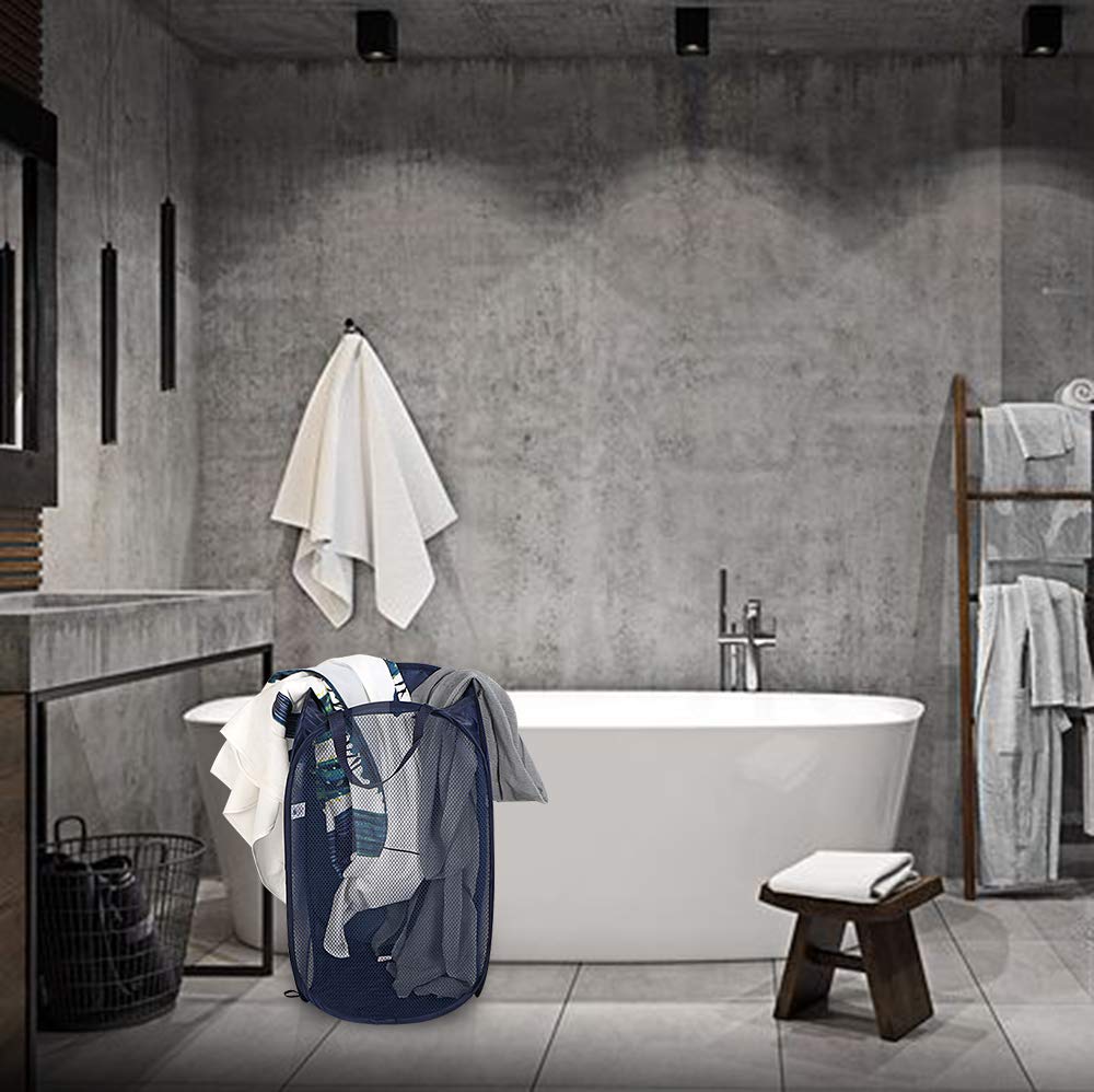BENJUNC 2 Laundry Baskets  pop-up Laundry Baskets  Foldable mesh Laundry Baskets (Each with 2 Reinforced Handles)  Blue ??