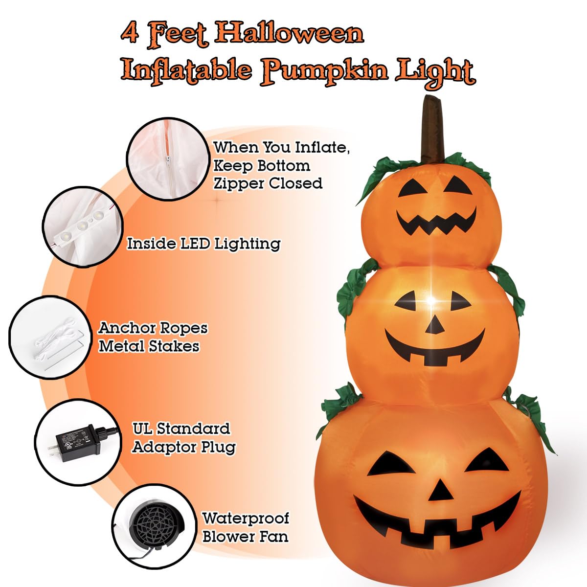 Decfine Halloween Blow up Inflatable Pumpkin Decoration-Lighted Inflatable Pumpkin for Home Yard Garden Indoor and Outdoor Decor