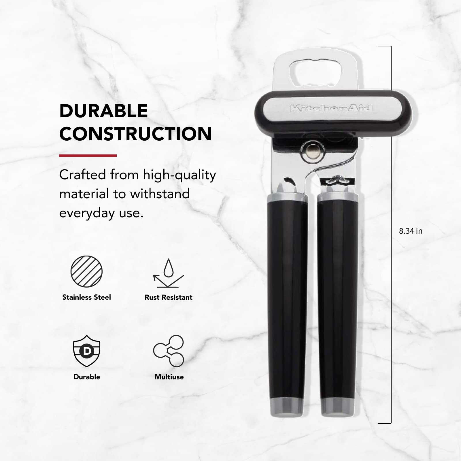 Kitchenaid Classic Multifunction Can Opener And Bottle Opener Easy To Use, Razor Sharp Stainless Steel Cutting Wheel, Soft Ergon