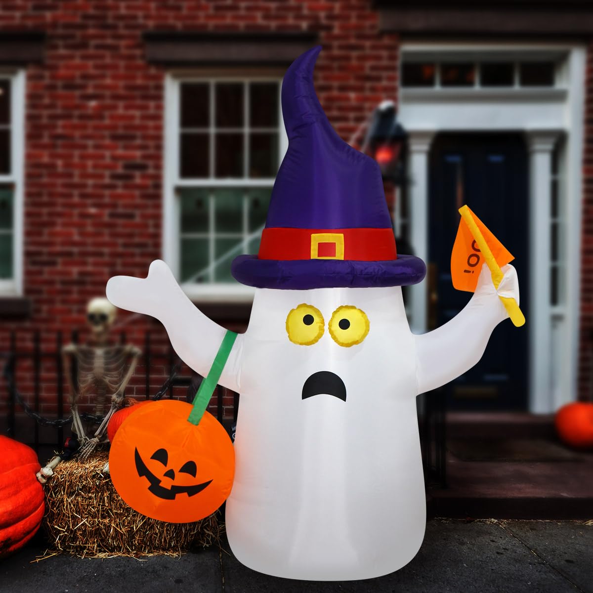 Decfine Halloween Blow up Inflatable Ghost Hold JackoLantern Decoration-Lighted Blow-Up for Home Yard Garden Indoor and Outdoor