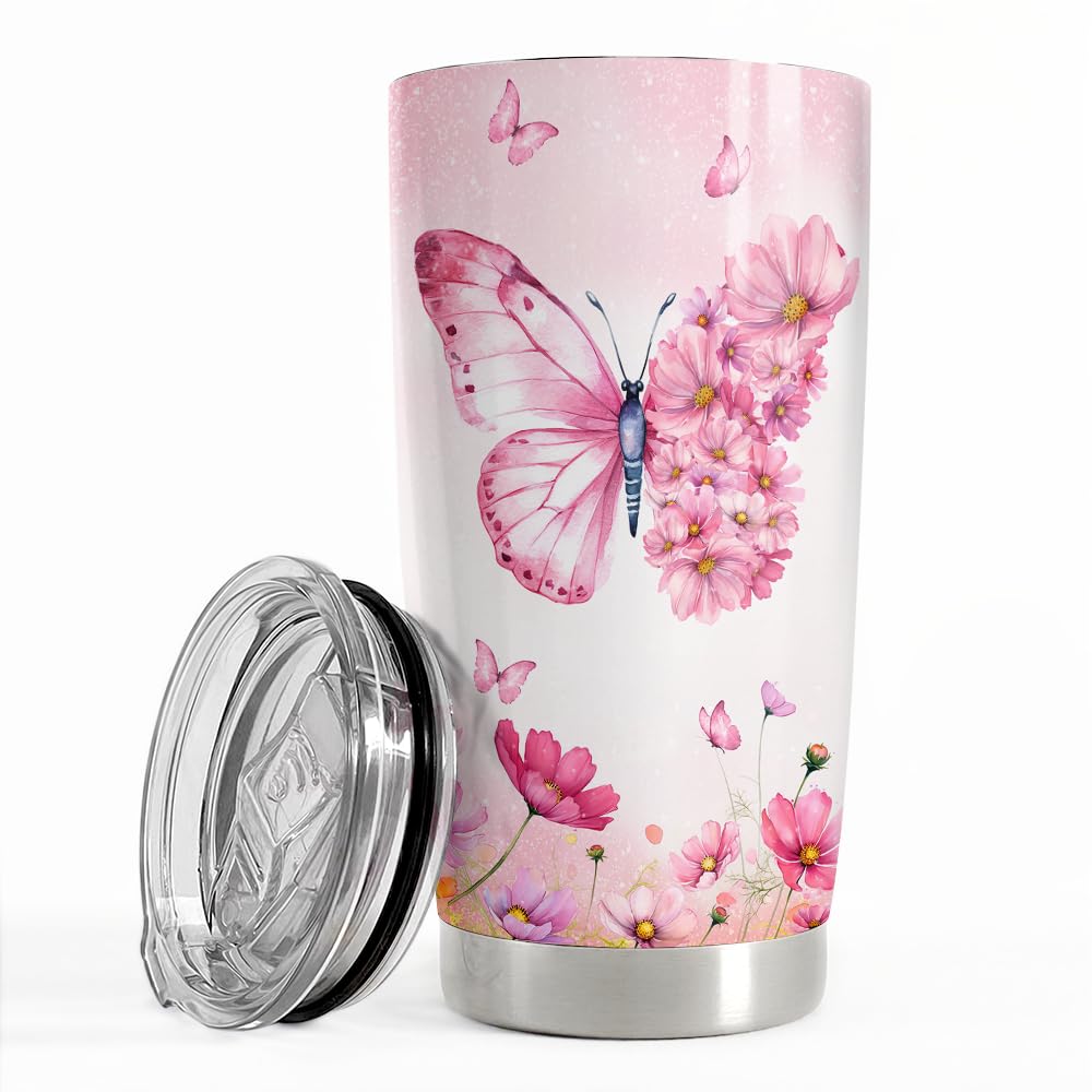 SANDJEST Butterfly Tumbler 20oz Butterfly Gifts for Women Girl Teen Stainless Steel Insulated Tumblers Coffee Travel Cup Mug Gif