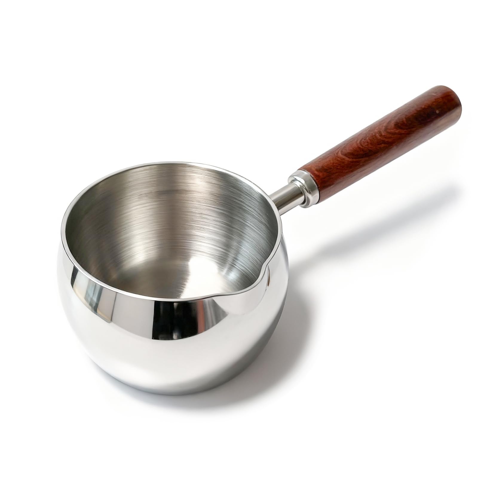 Milk & Butter Warmer Pot, 17oz Stainless Steel Small Sauce Pan with Wooden Handle, SUS304 Induction Compatible for Heating Milk,