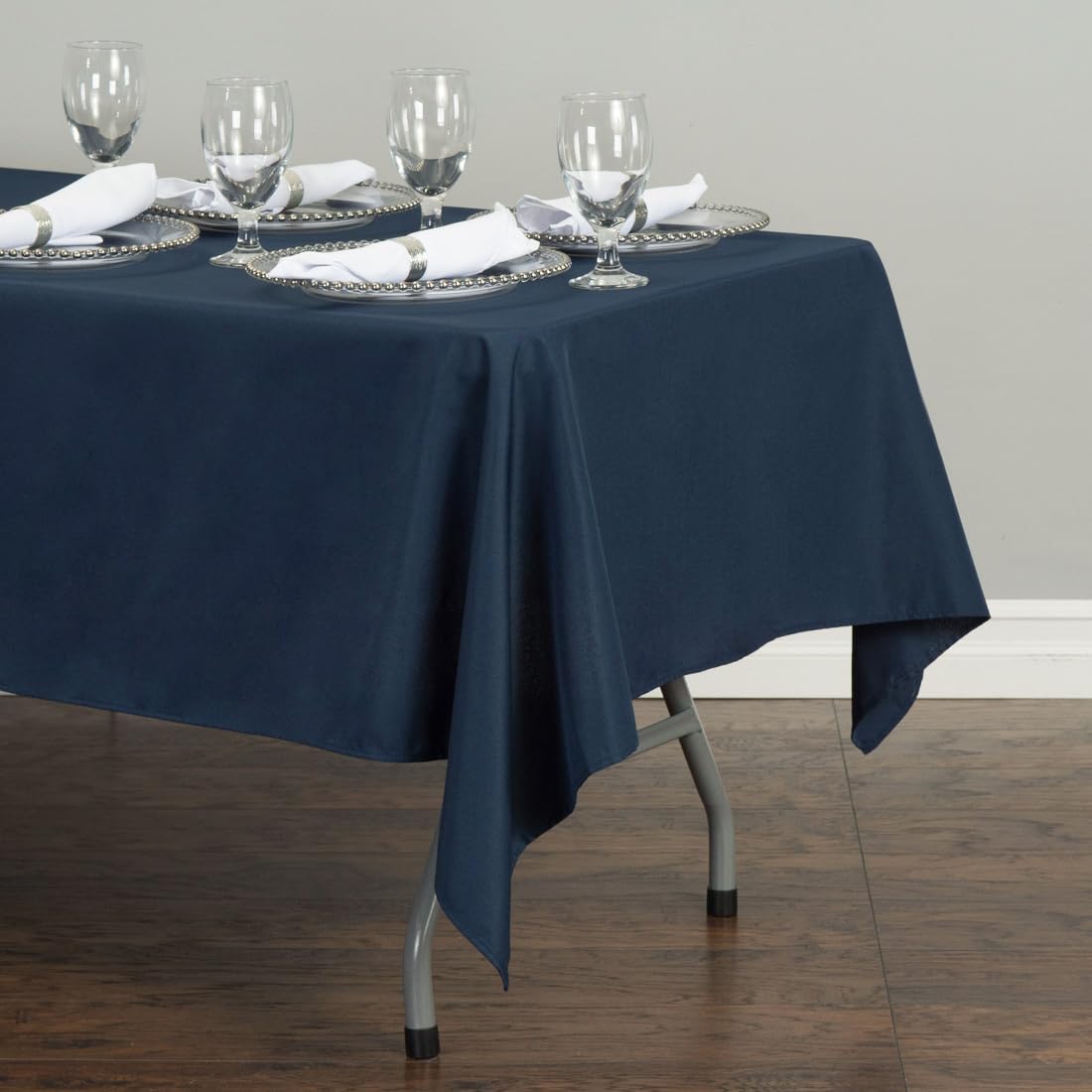 Ltc Linens 2 Pack Rectangular Tablecloths Navy Blue 60 X 102 Inch For 6 Ft Rectangle Banquet Tables With Half-Drop - Stain And W