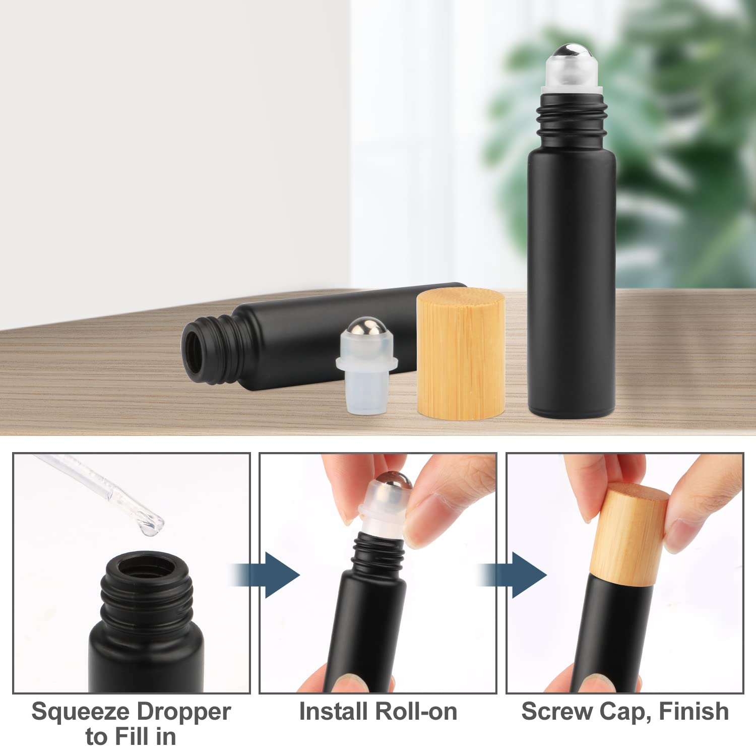 10Ml Glass Roll On Bottles Frosted Black Roller Bottles For Essential Oils Perfume Sample Bottles With Stainless Steel Roller Ba