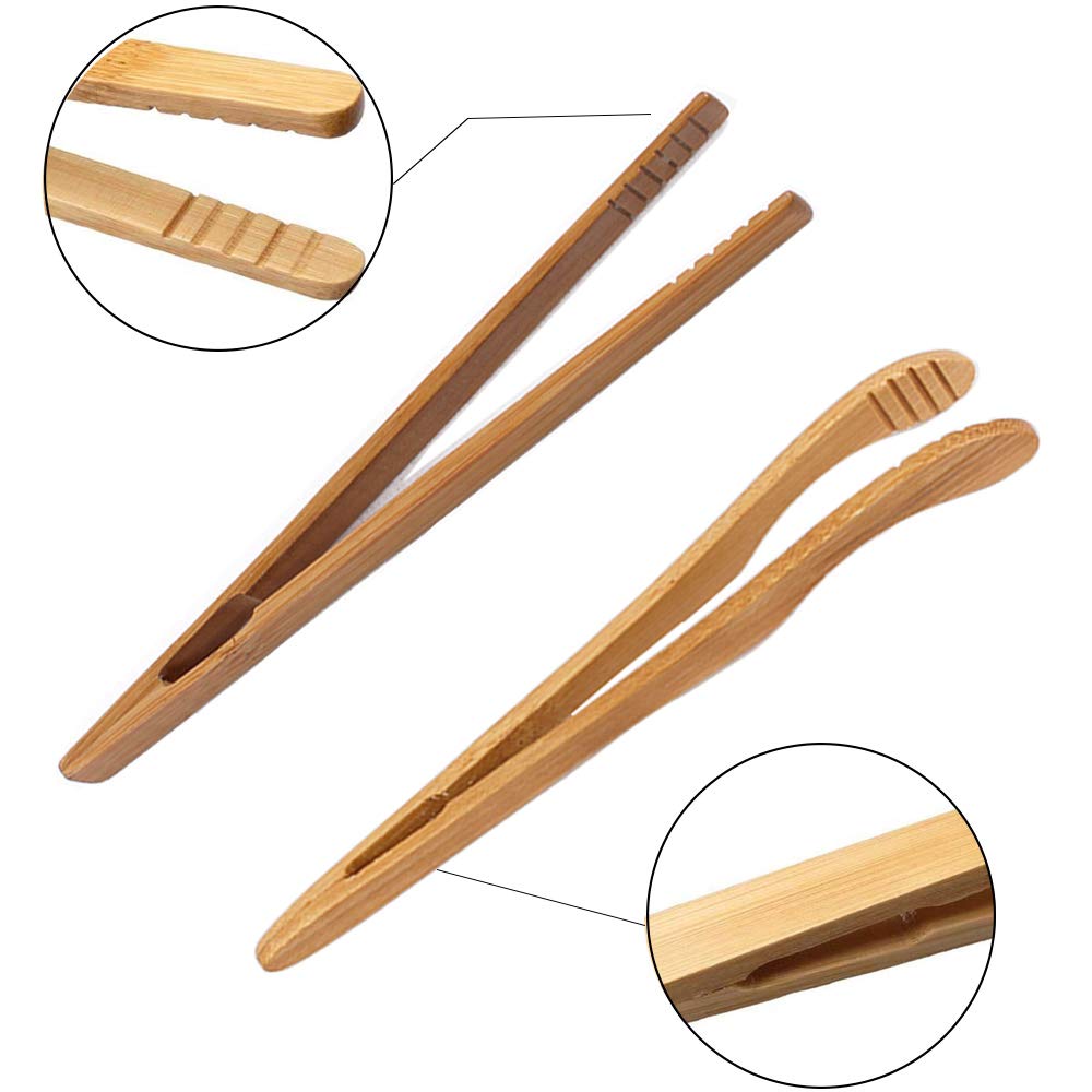 Onerusus 4 Pack Bamboo Toaster Tongs - 7    Reusable Wood Cooking Tongs -Ideal Kitchen Utensil For Cheese Bacon Muffin Fruits Br
