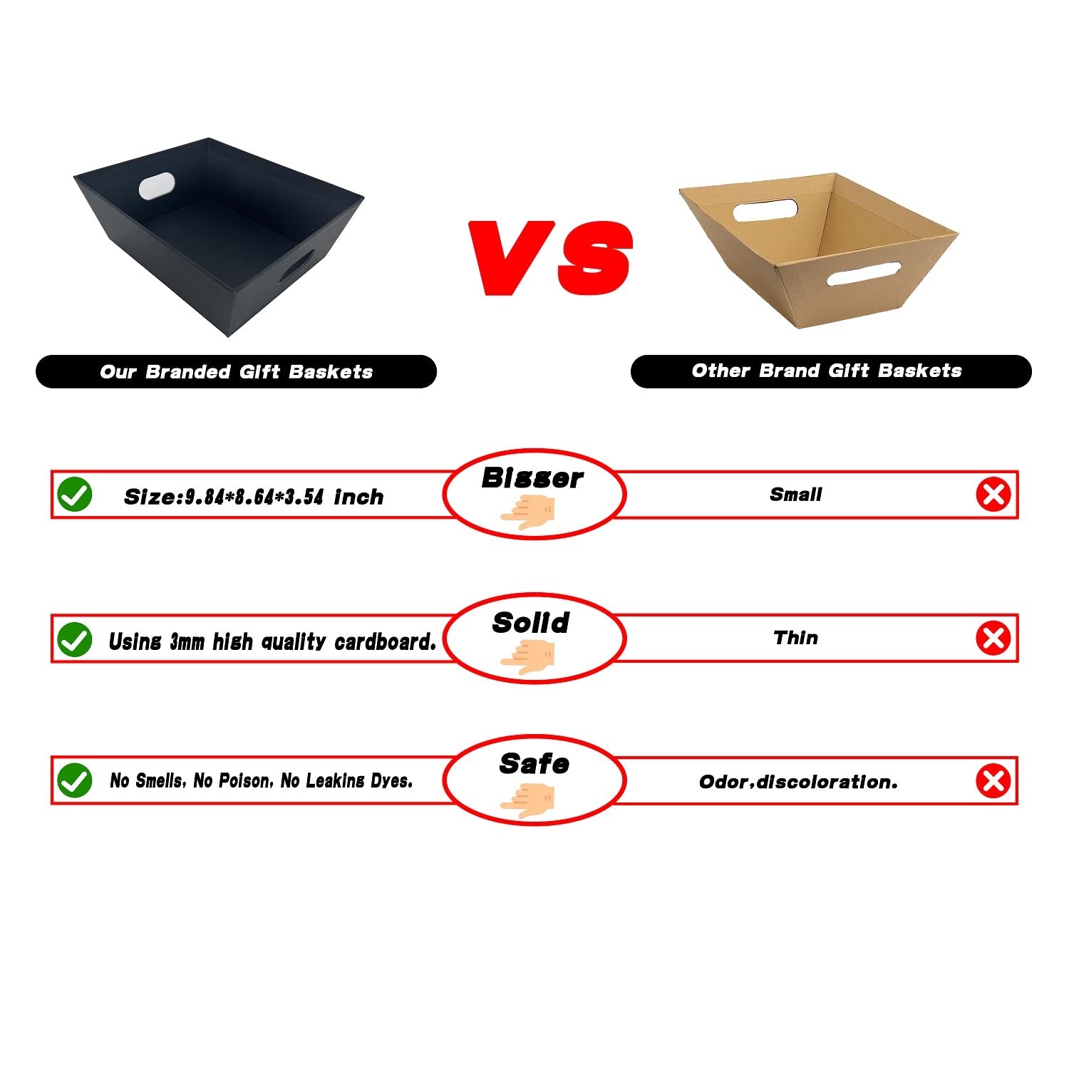 Baskets For Gifts Empty, 5 Pk Black Empty Gift Baskets To Fill, Sturdy Cardboard Tray With Handles, Large Gift Baskets Empty Bul