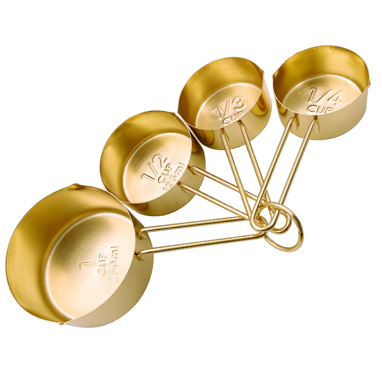 4Pcs Stainless Steel Measuring Cups Set Kitchen Accessories Baking Tea Coffee Measuring Tools (Gold-4Pcs)