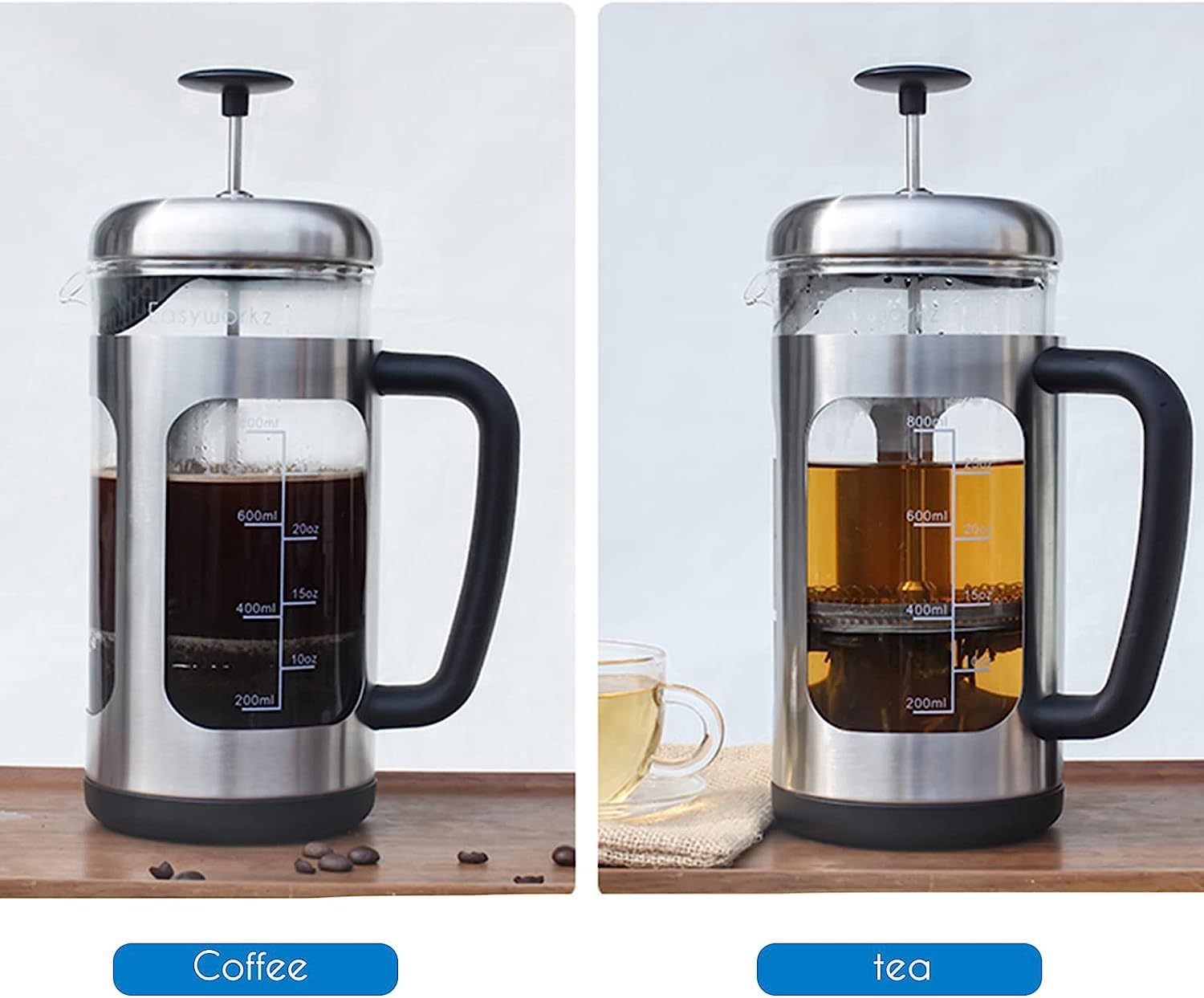 Easyworkz Stainless Steel French Press 34 Oz Coffee Tea Maker With Soft Grip Handle