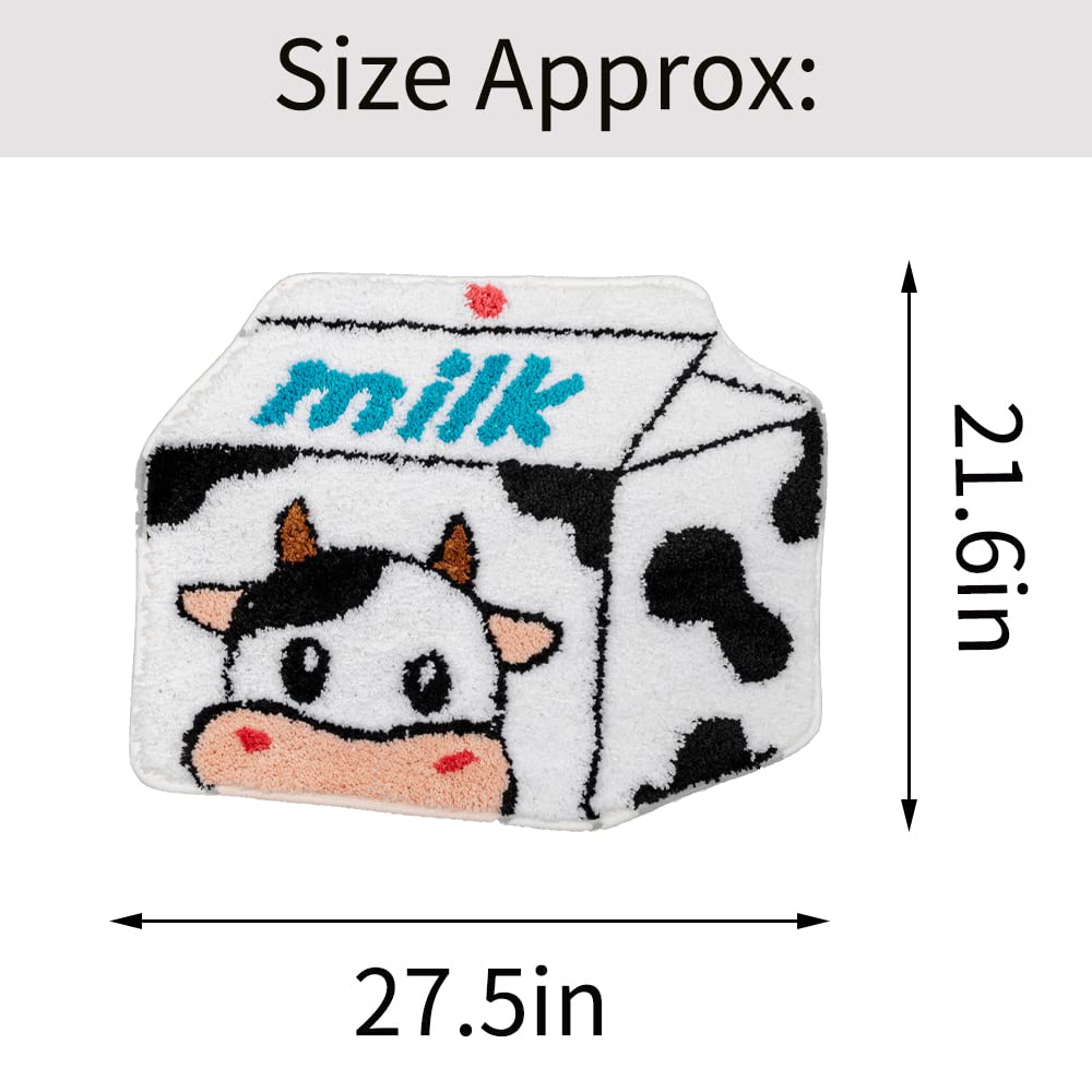 ZSCYD-yingda1992 Milk Cow Bathroom Rugs Milk Box Shaped Animals Non Slip Cute Bath Rug Soft Absorbent Microfiber Bathtub Door Mat for Bathroom Kitchen Floor Tub Shower Rug Black White