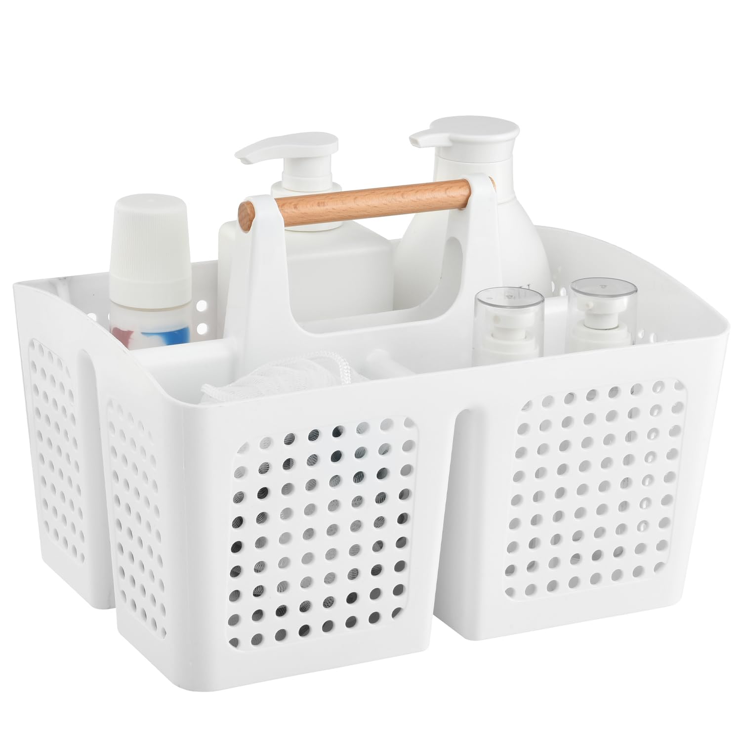 PAKCHOICE Portable Shower Caddy Basket with Compartments, Plastic Divided Cleaning Caddy Organizer Storage Tote with Handle for 