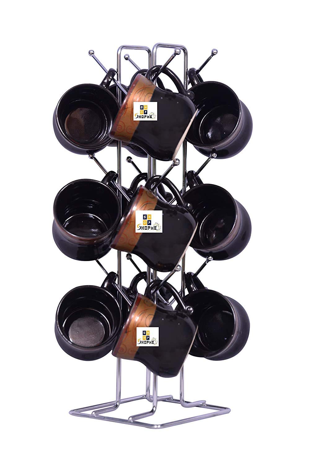Cr18 Collection Big Size Stainless Steel Cup Tabletop Kitchen Shelves Rack Stand, Coffee And Tea Mug Holder (Silver, 12 Cups Sta