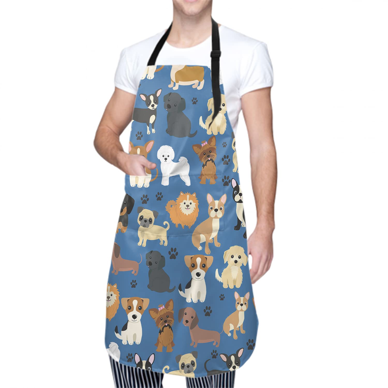 Sweetshow Cute Dogs Pets Apron With 2 Pockets And Adjustable Neck Waterproof Stain Resistant Dog Paw Dog Grooming Apron Apron Fo