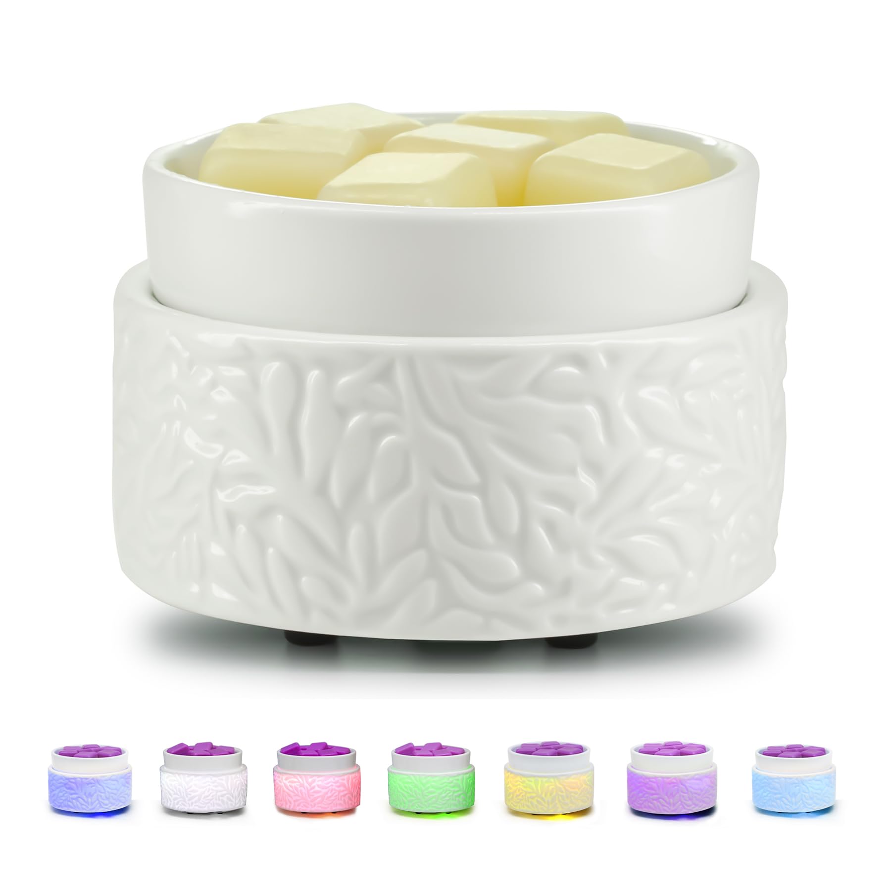 Wax Melt Warmer for Scented, Wax Melts 7 LED Color Changing Ceramic 3-in-1 Oil Burner Waxs Melter Electric Candle Wax Warmer for