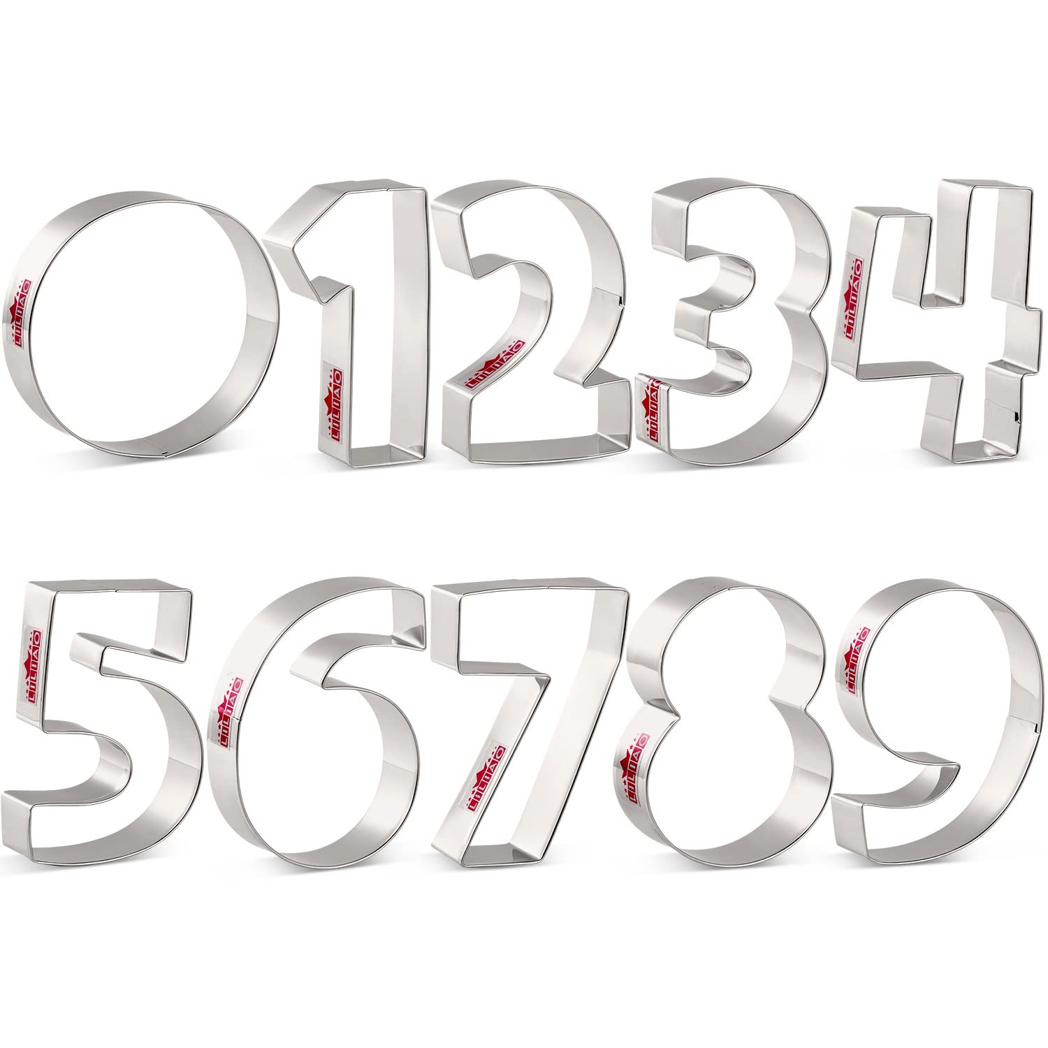 Liliao Numbers Cookie Fondant Cutter Set - 9 Piece - From 0 To 8, 6 Upside Down Is 9 - Stainless Steel