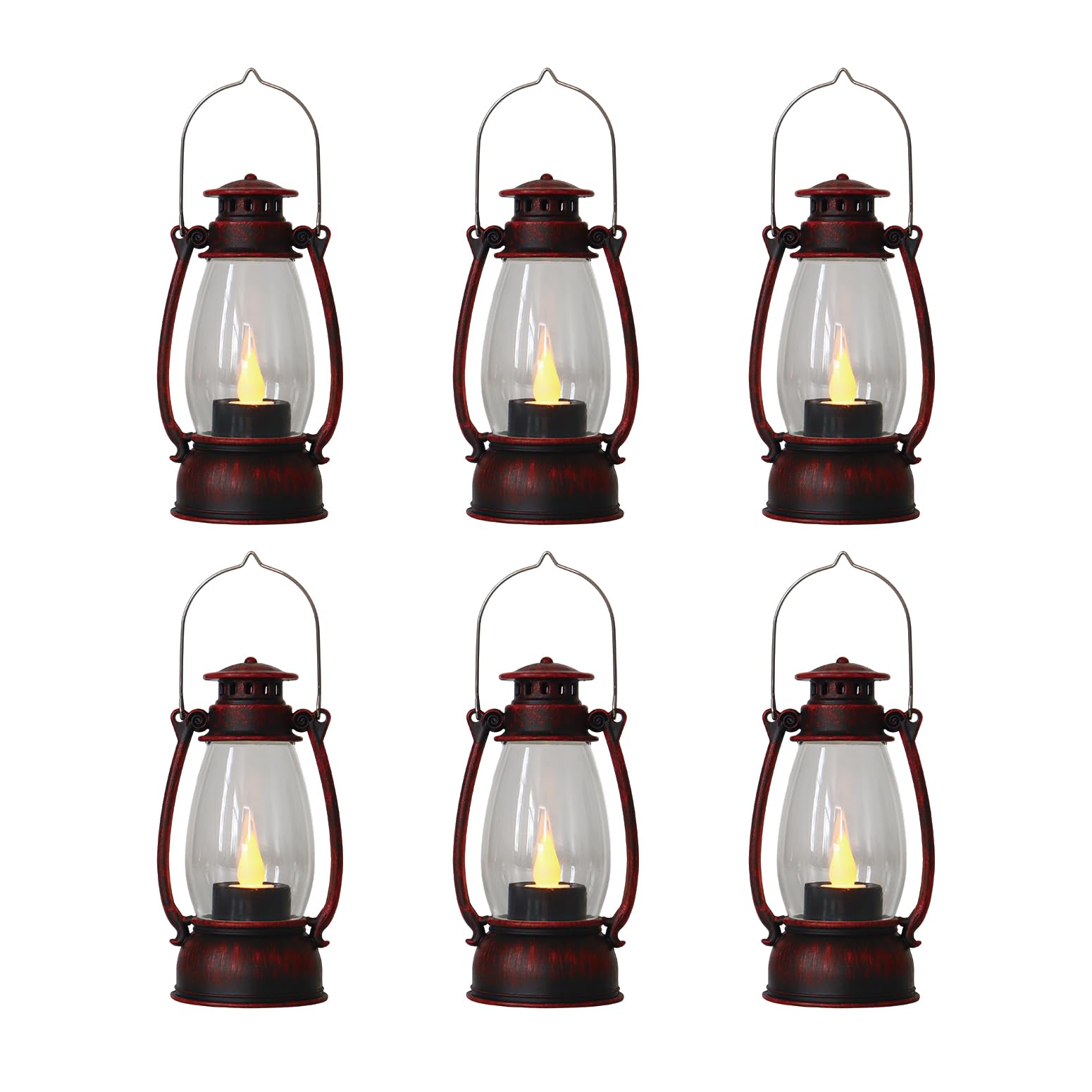 Reperla Red Painted Mini Lanterns 6-Pack - LED Flickering Candle Lanterns for Christmas & New Year, Valentine s, Wedding, Hallow