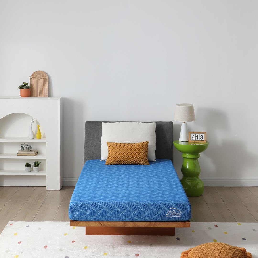 LBaiet Cooling Memory Foam Mattress - 6 Inch Twin Size - Blue - Medium Firm Bed In A Box - Breathable Plush Soft Cool Memory Fo