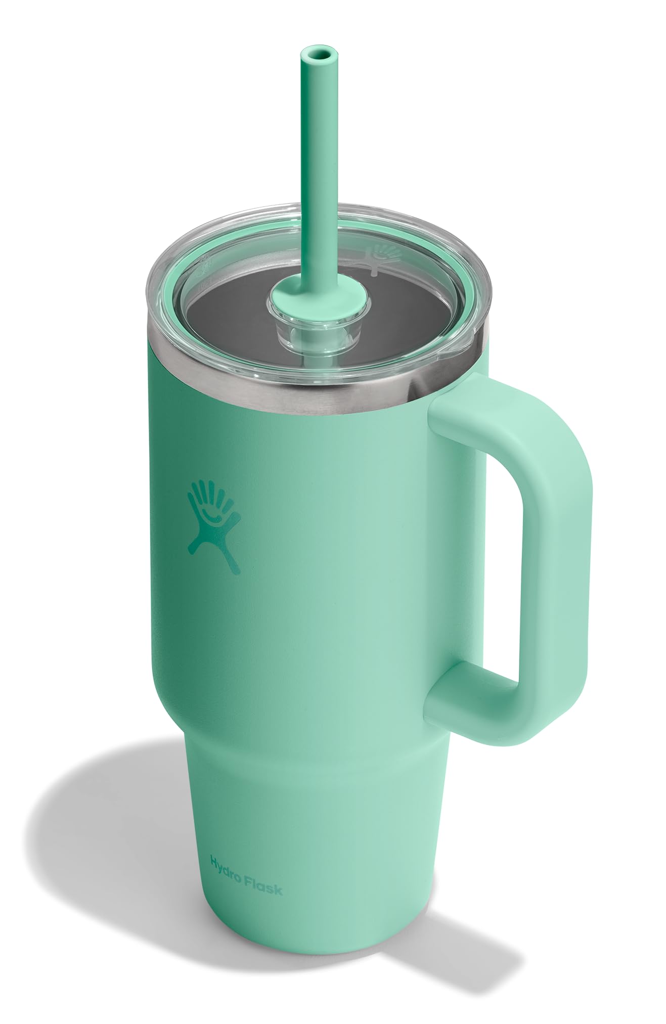 Hydro Flask 32 Oz Travel Tumbler with Handle, Clear Lid and Straw - Insulated Stainless Steel in 32 Oz Mermaid Green