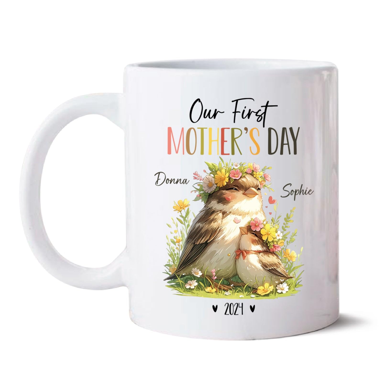 Mom And Baby Sparrow Mugs, Custom Mummy & Baby Sparrow Coffee Cup, Animal Ceramic Mug For New Mom Newborn, Personalized Our Firs