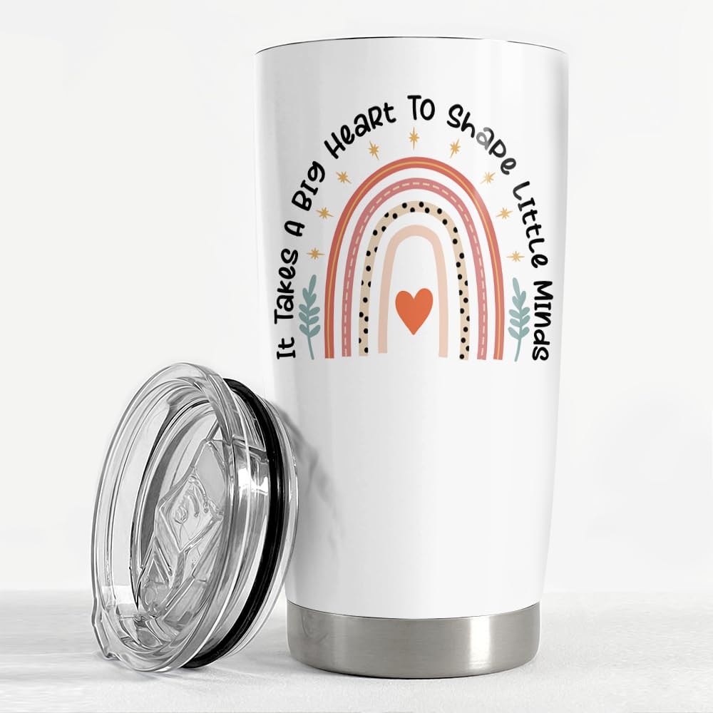 Sandjest Teacher Tumbler - It Takes Big Heart To Shape Little Minds Travel Coffee Mug Appreciation Gift For Teachers - 20Oz Insu