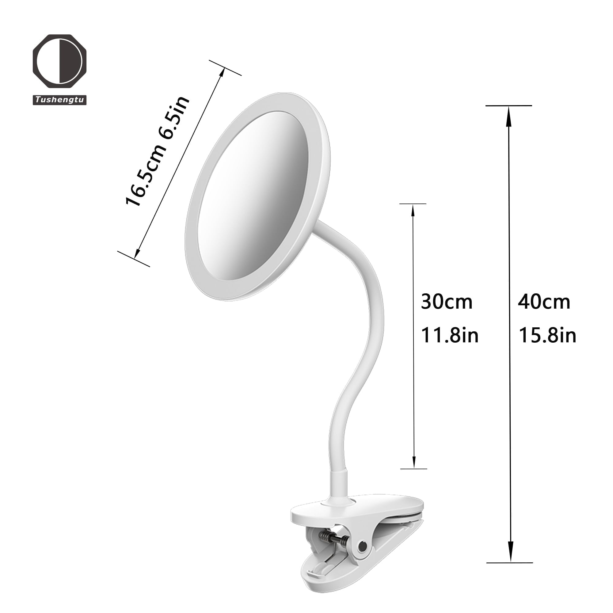 6.5'' Clip On Magnifying Vanity Mirror With Light, 5X Magnifying Clip-On Gooseneck Vanity Mirror, 2000Mah Usb Magnifying Mirror