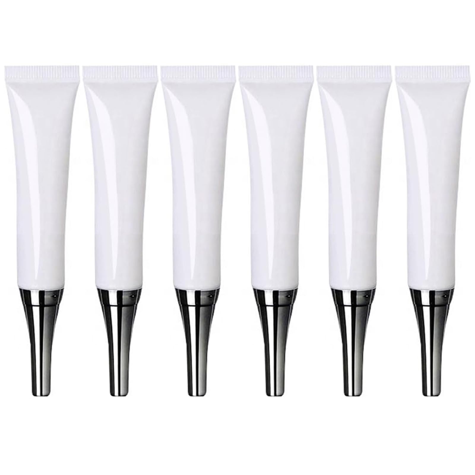 VASANA 6PCS 15ml/0.5oz Empty Eye Cream Squeeze Tubes White Plastic Soft Tubes Cosmetic Tube Bottle with Silver Cap Sample Contai