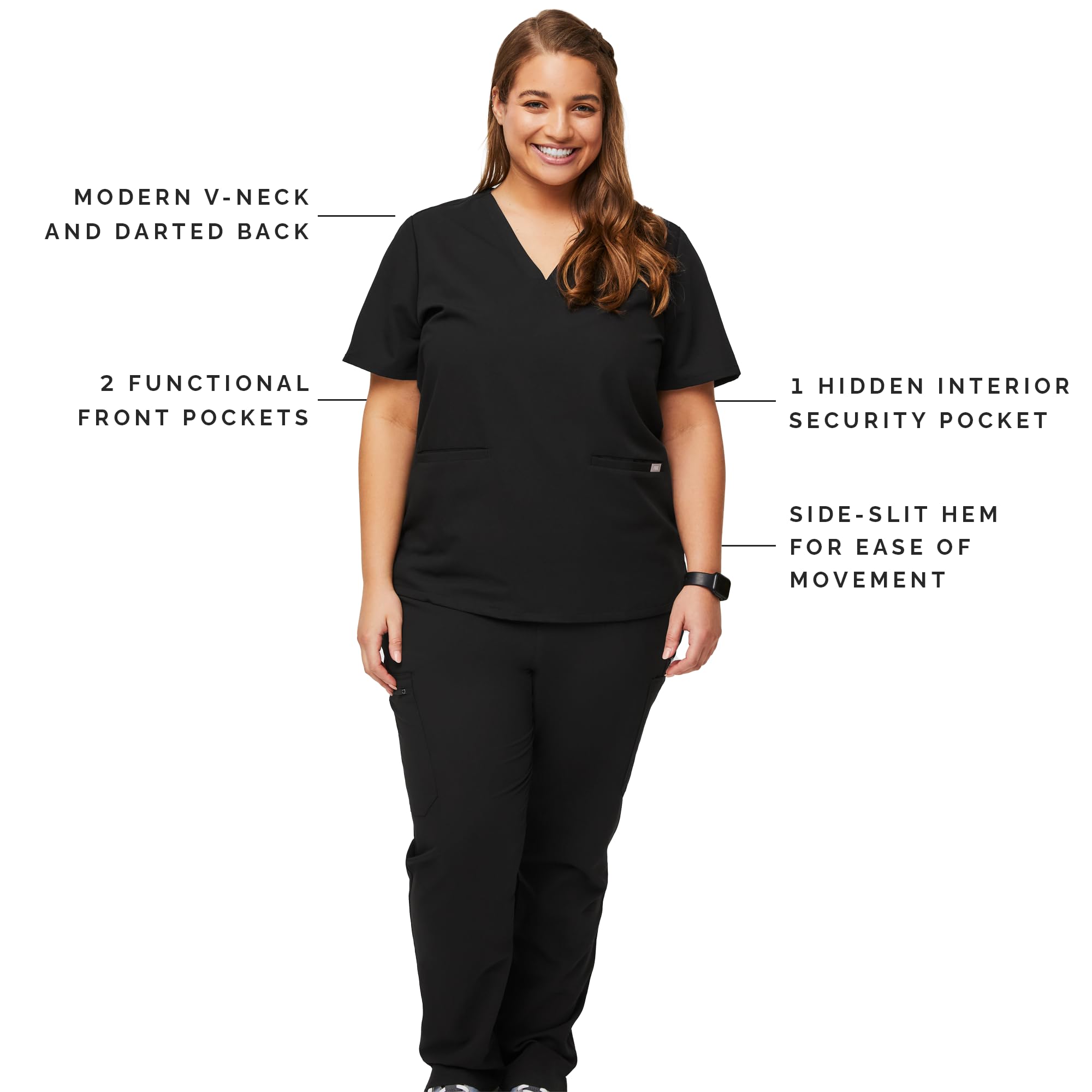 Figs Casma Three-Pocket Scrub Top For Women - Black, L