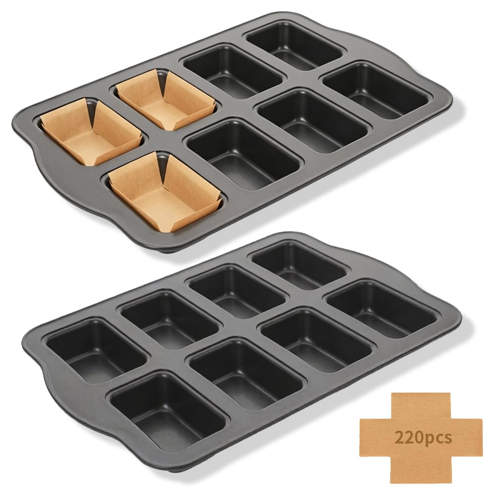 Mini Loaf Pan, 8Cavity NonStick Carbon Steel Baking Pans Includes 220 Sheets Of NonStick Baking Paper Set For Banana Bread, C