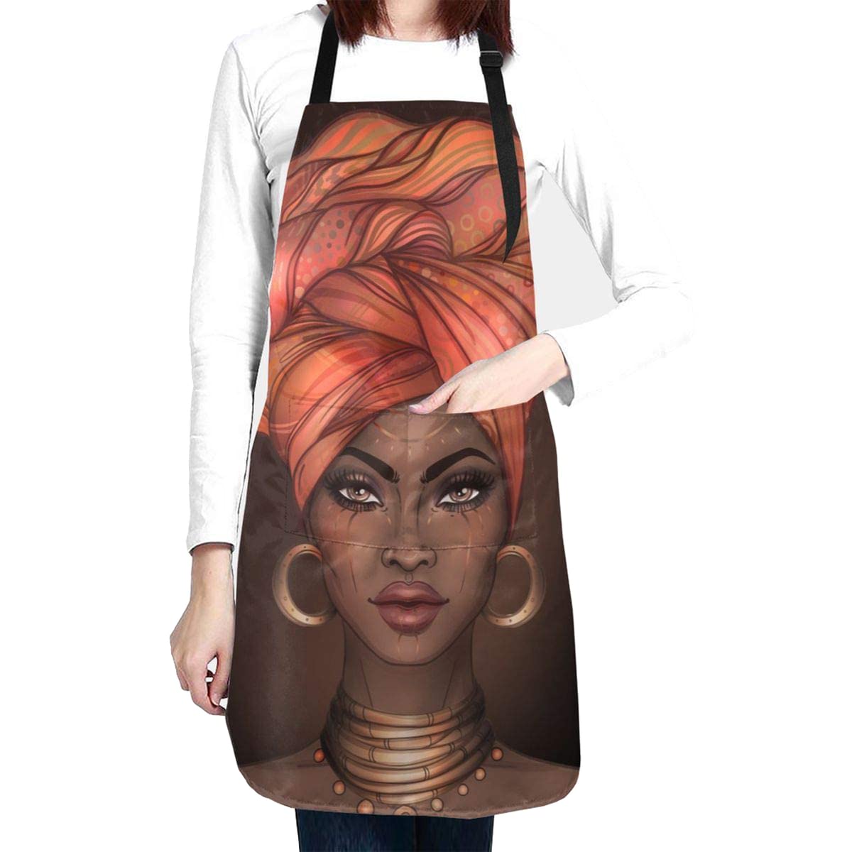 Abucaky African American Woman Waterproof Apron For Adults Chef Bib With Roomy Pocket For Kitchen Bbq Crafting Drawing