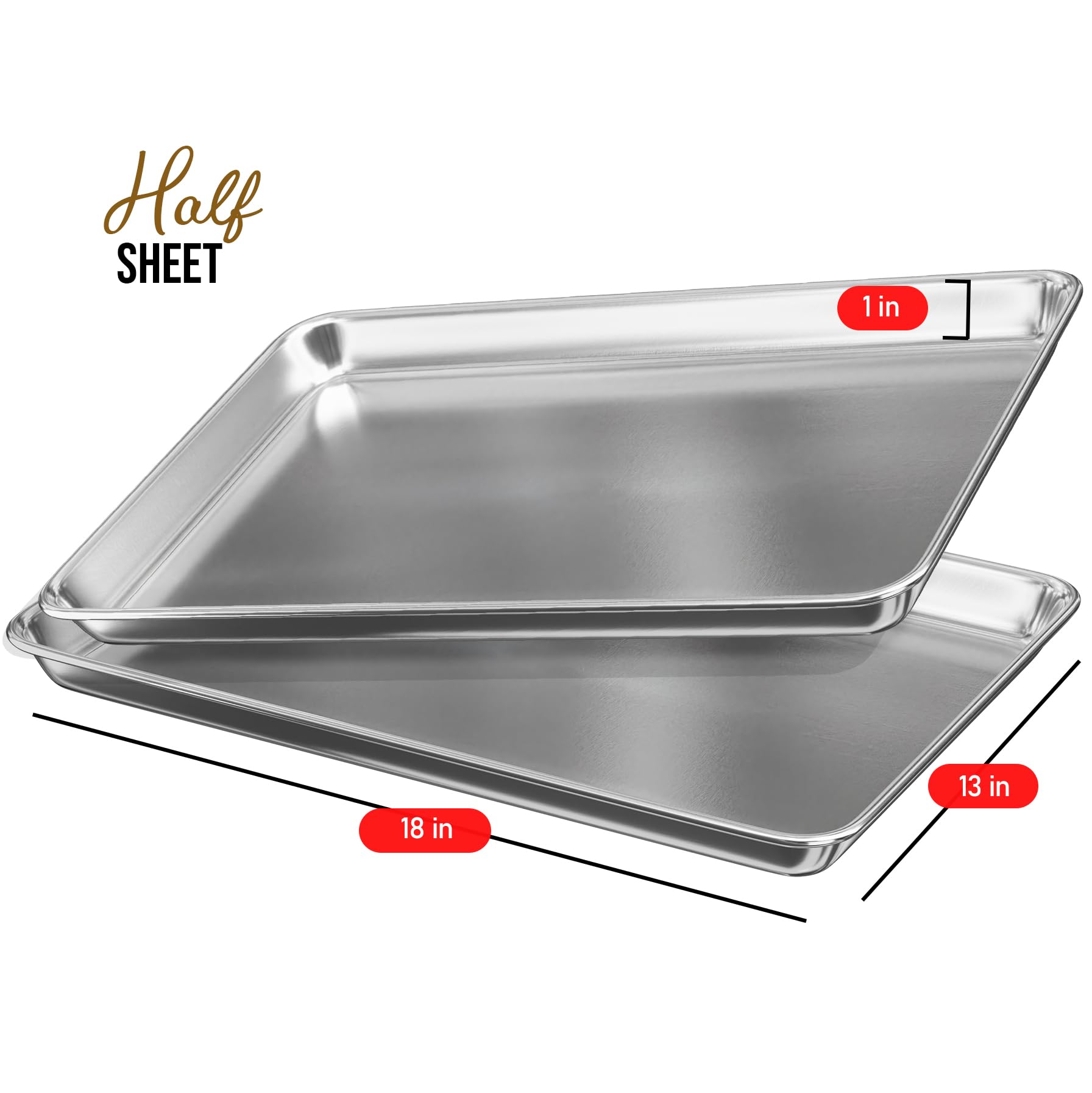 Aluminum Baking Sheet Set, 2 Pack Cookie Sheet Set, 18    X 13    Steel Baking Pan Set, Commercial Cookie Sheets For Baking Nons
