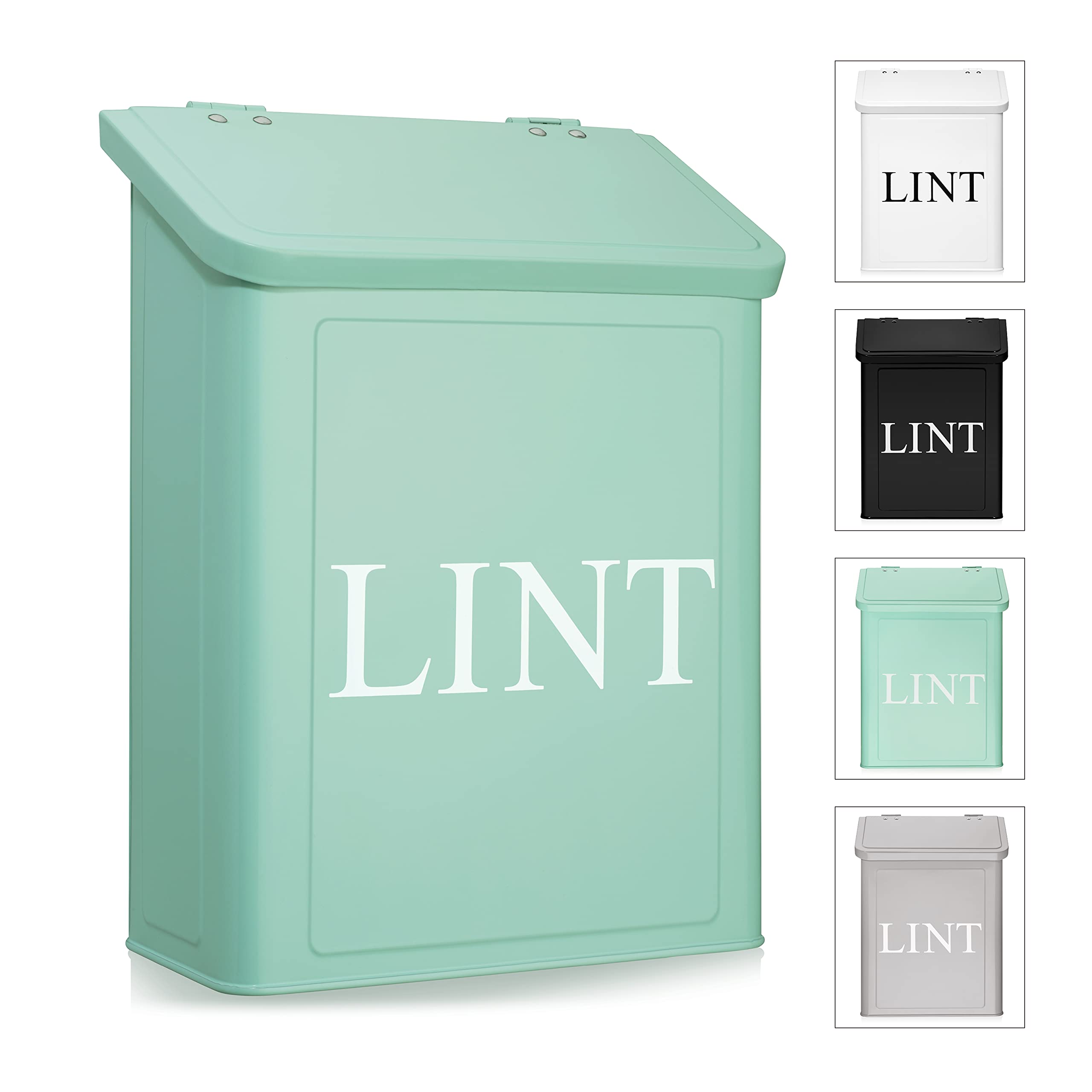 Calindiana Modern Farmhouse Metal Lint Bin For Laundry Room, Mint, 10L