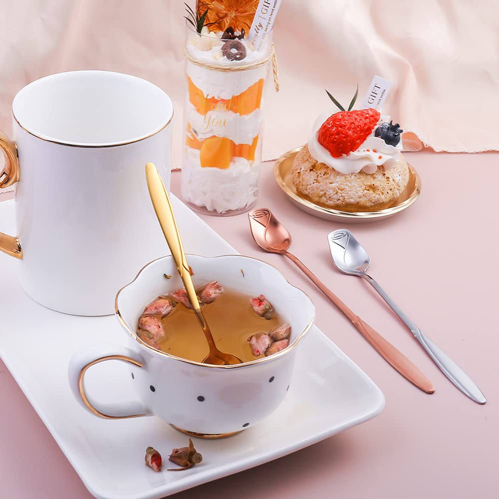 10 Pieces Rose Flower Spoon Set, Coffee Teaspoon, Stainless Steel Stirring Spoon, Dessert Spoon, Sugar Spoon, Ice Cream Spoon, M