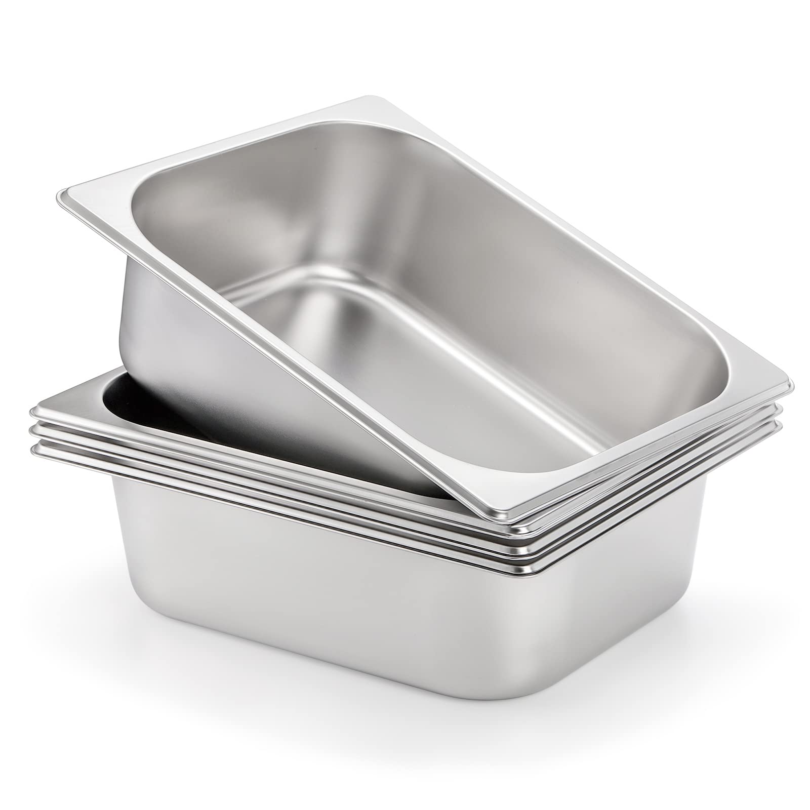 TOPZEA 4 Pack Half Size Hotel Pans, 1/2 Size 4'' Deep Stainless Steel Steam Table Pan Catering Food Pan Chafing Dishes Dinner Bu
