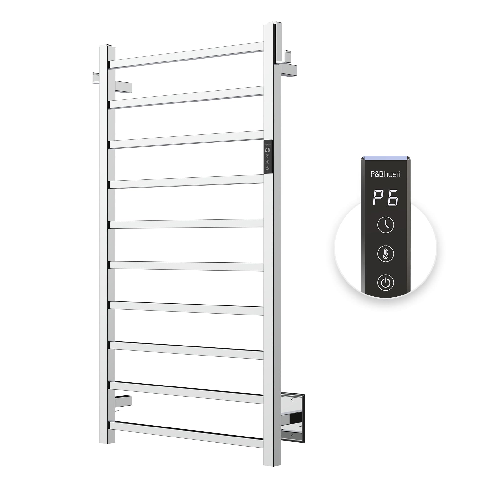 P&Bhusri Heated Towel Rack, 10-Bar Towel Warmer Rack For Bathroom, Wall Mounted Electric Towel Rack With Timer And Led Indicator
