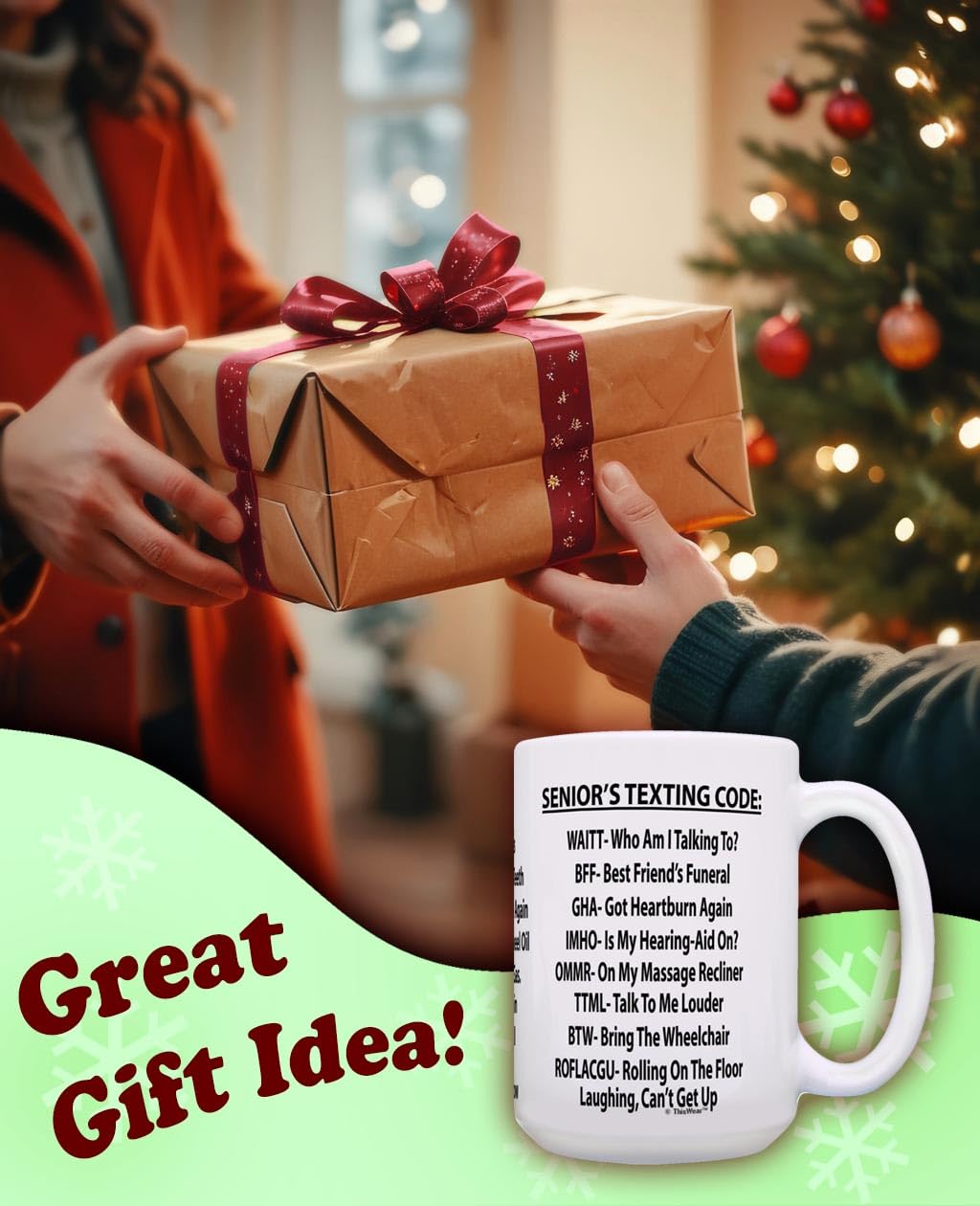 ThisWear Funny 65th Birthday Gifts Senior's Texting Code Funny Senior Citizen Gifts for Dad or Mom 15oz Ceramic Coffee Mug Tea Cup White