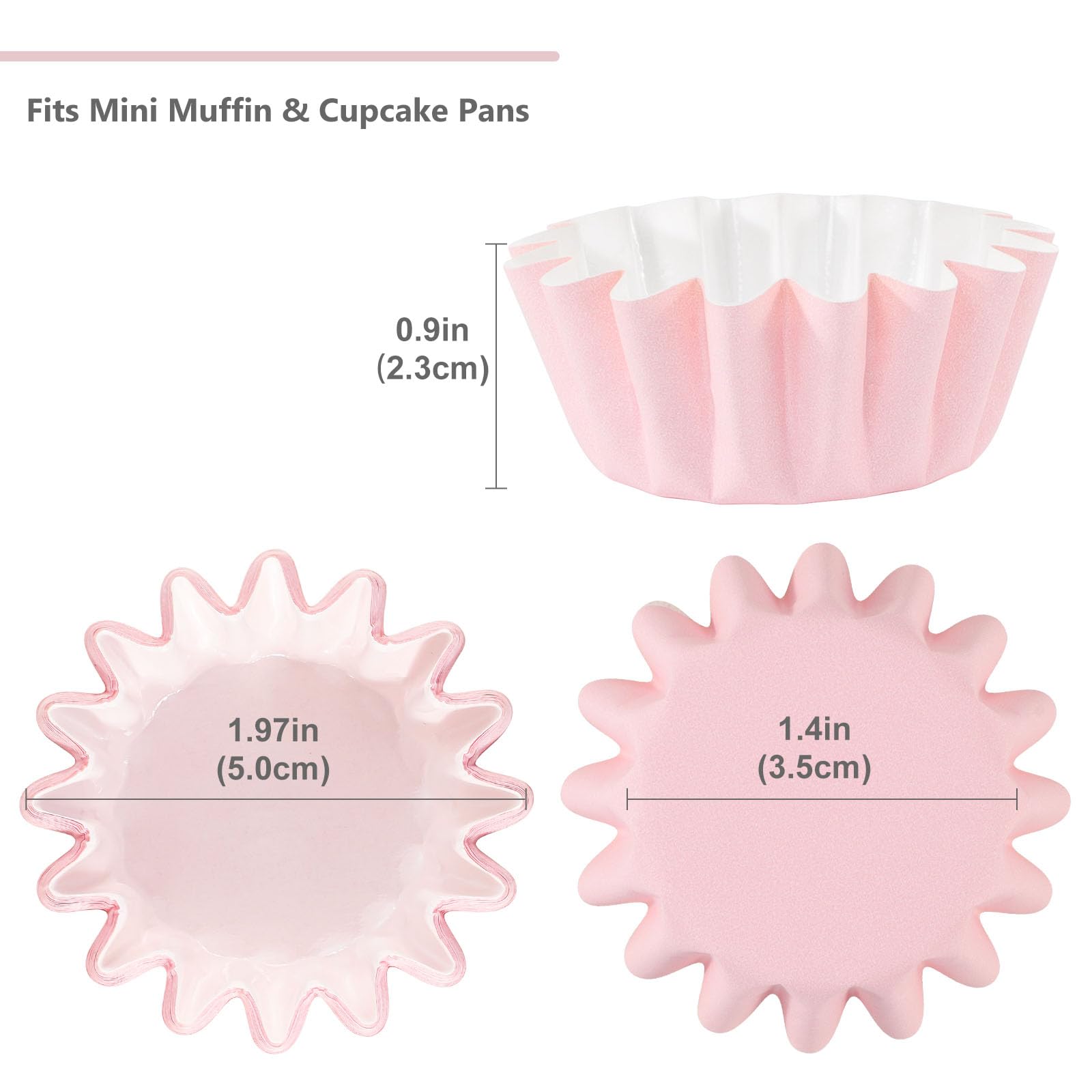 Caperci Grease-Resistant Pink Mini Cupcake Liners 200 Counts - Heavy Duty Paper Muffin Baking Cups, Odorless, No Muffin Pan Need