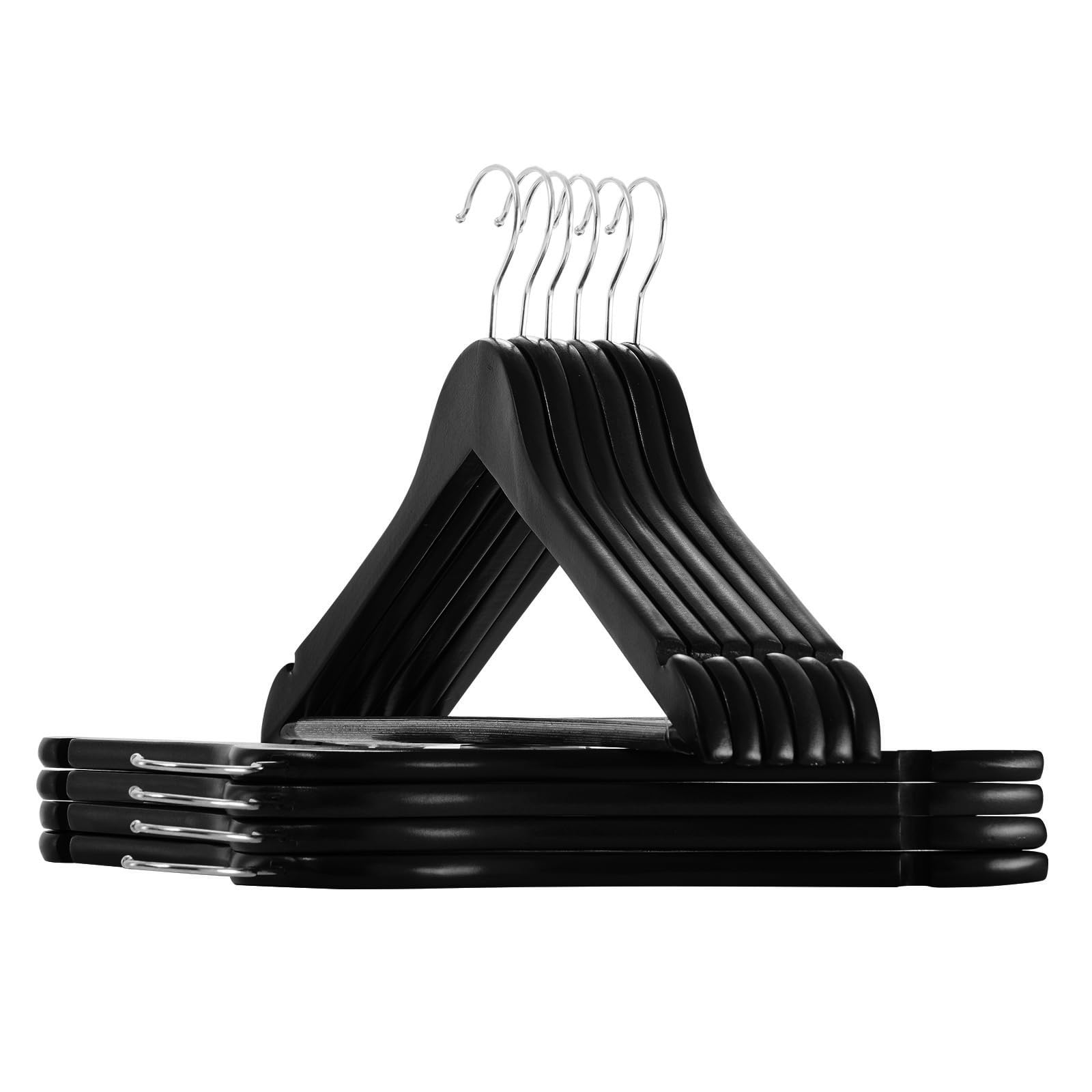 Solid Natural Wooden Suit Hangers Heavy Duty, 10/20 Pack Smooth Finish Coat Hangers With Non-Slip Pant Bar, Precisely Cut Notche
