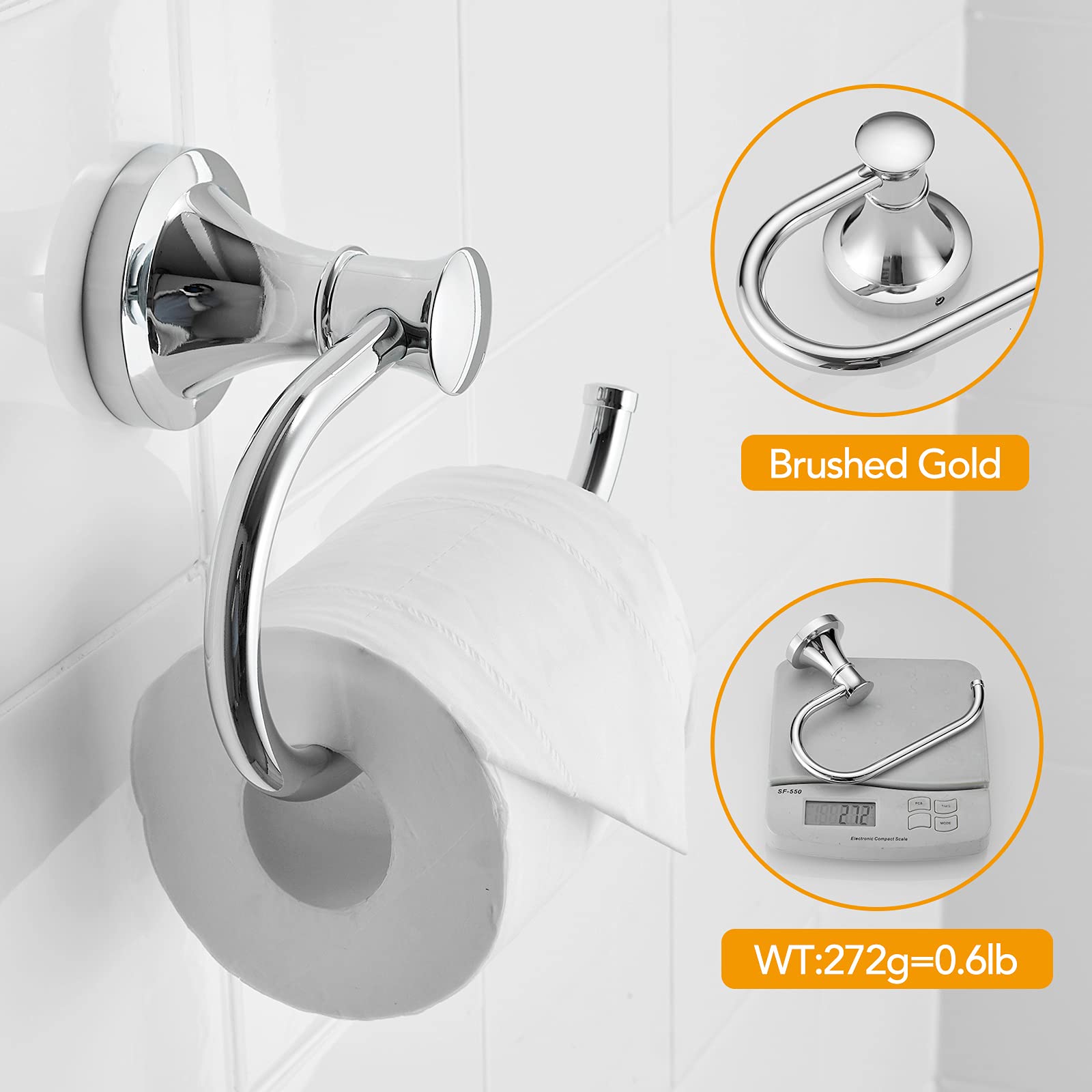 BESy Polished Chrome Toilet Tissue Paper Holder Polished Chrome Bathroom Accessories Toilet roll Paper Hanger  Wall Mounted  Rustproof