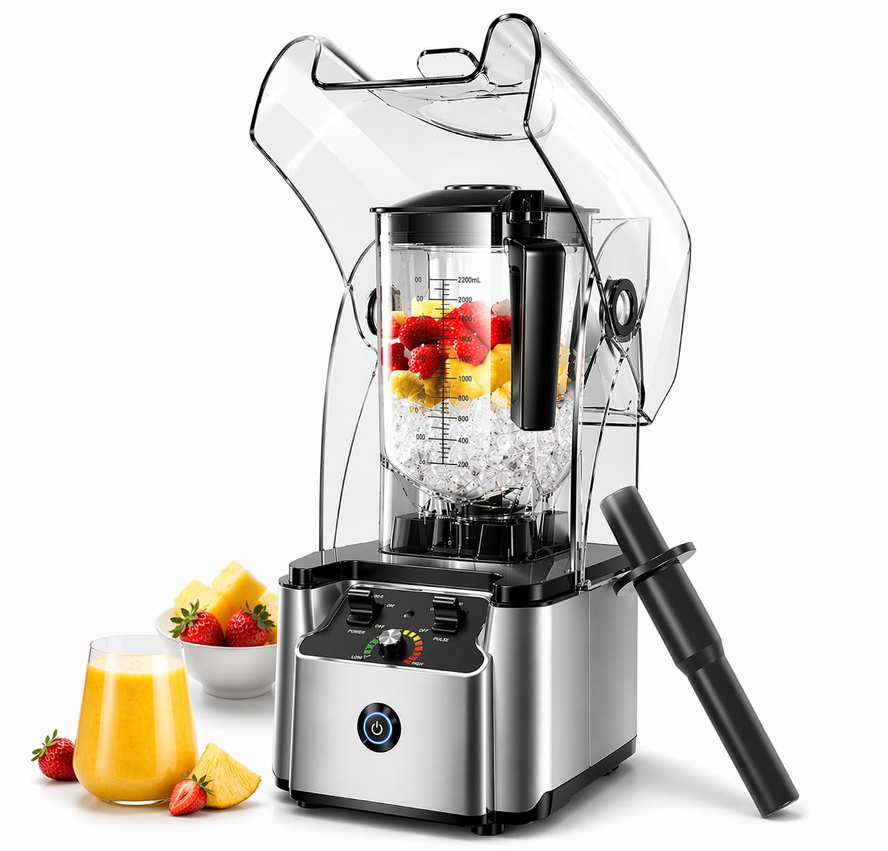 WantJoin Commercial Professional Blender With Shield Quiet Sound Enclosure 2200W Industries Strong and Quiet Professional-Grade 