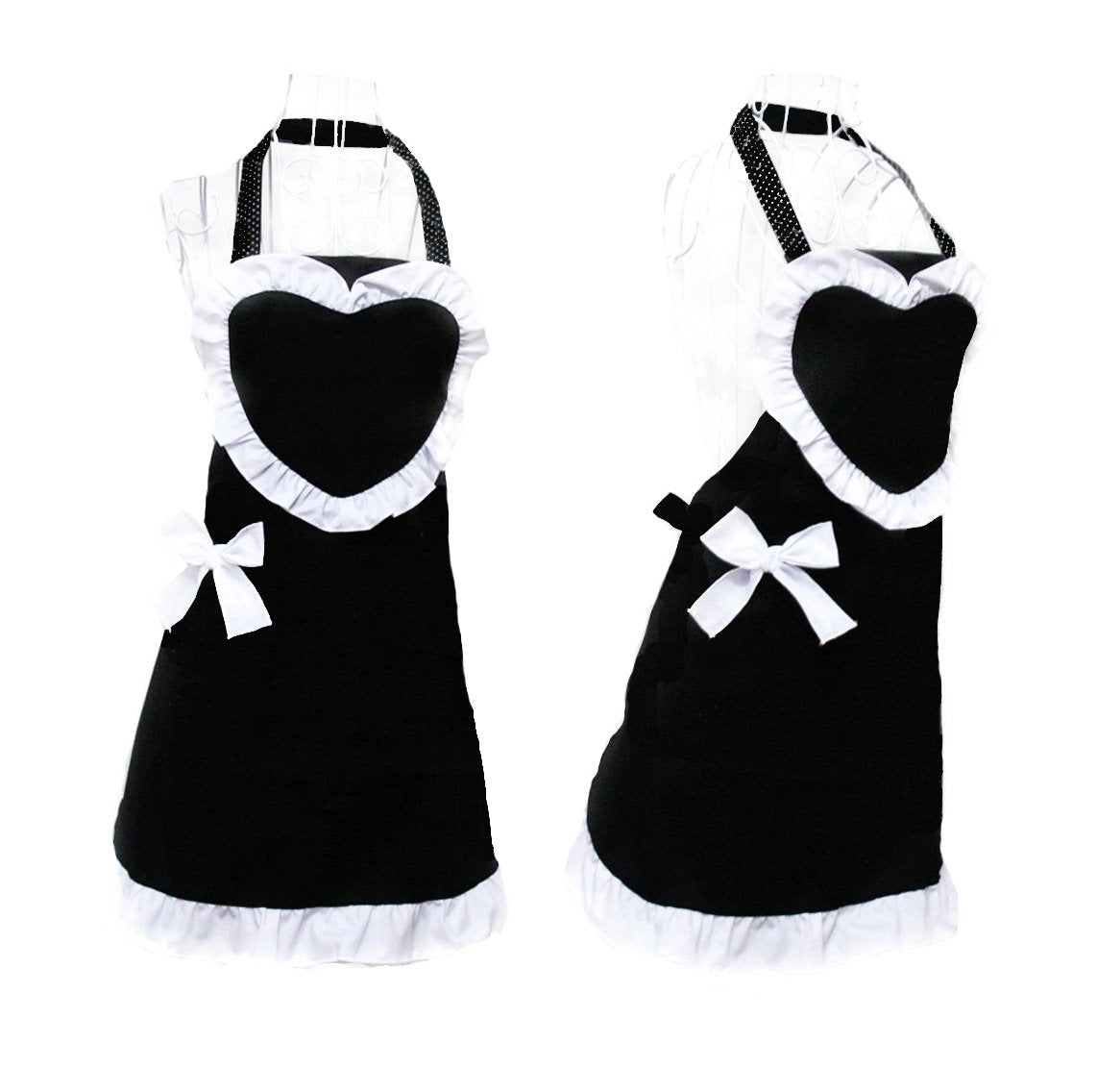 Hyzrz Royal Cooking Aprons For Women Vintage Girls Maid Black Apron Heart Shape Patterns