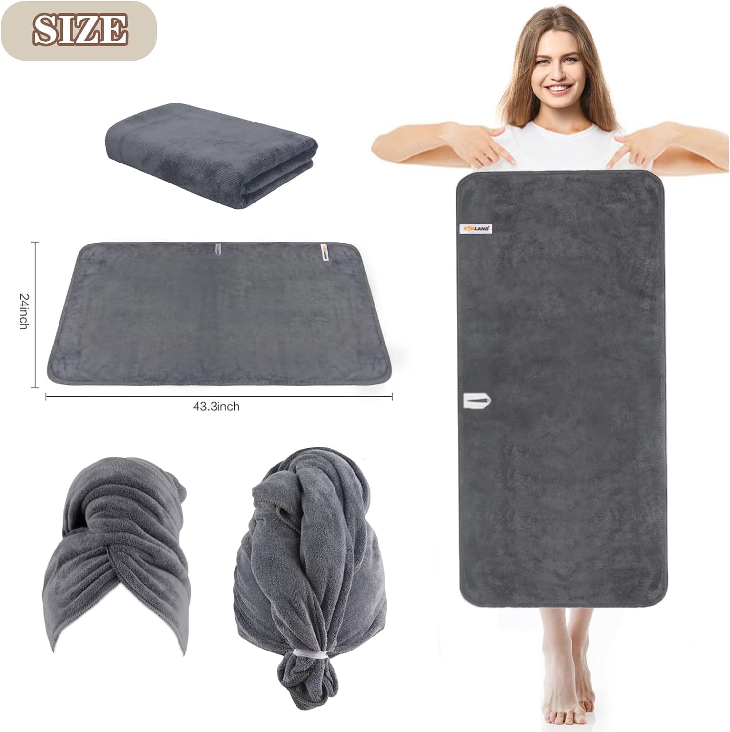 SUNLAND Microfiber Hair Towel Wrap for Women Super Absorbent Quick Dry Magic Hair Turban for Drying Long Hair Soft and Large 24