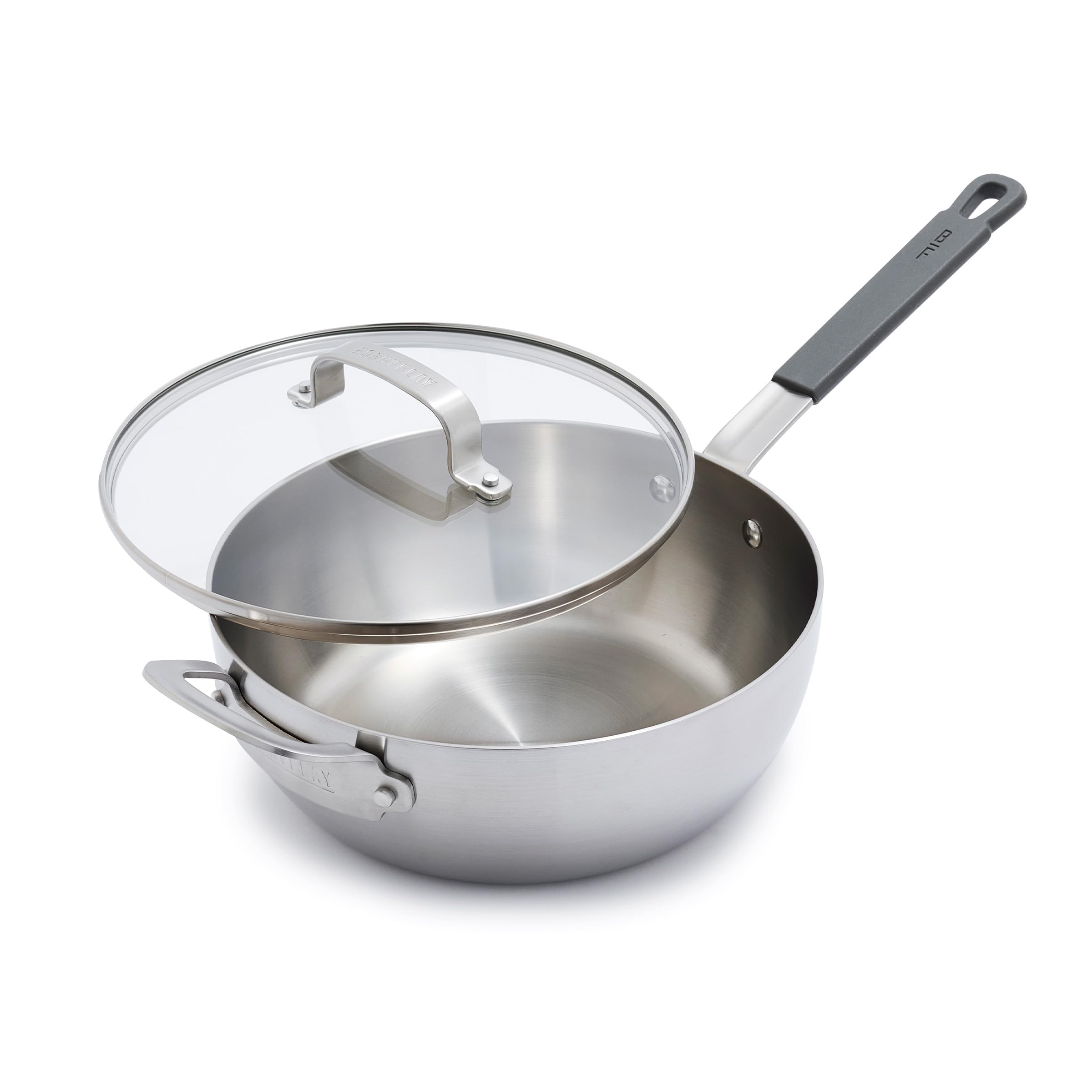 GreenPan x Bobby Flay Stainless Steel 3.75QT Saucepan & Glass Lid, Professional Grade Tri-Ply Chefs Pan, Multiclad, Induction Su