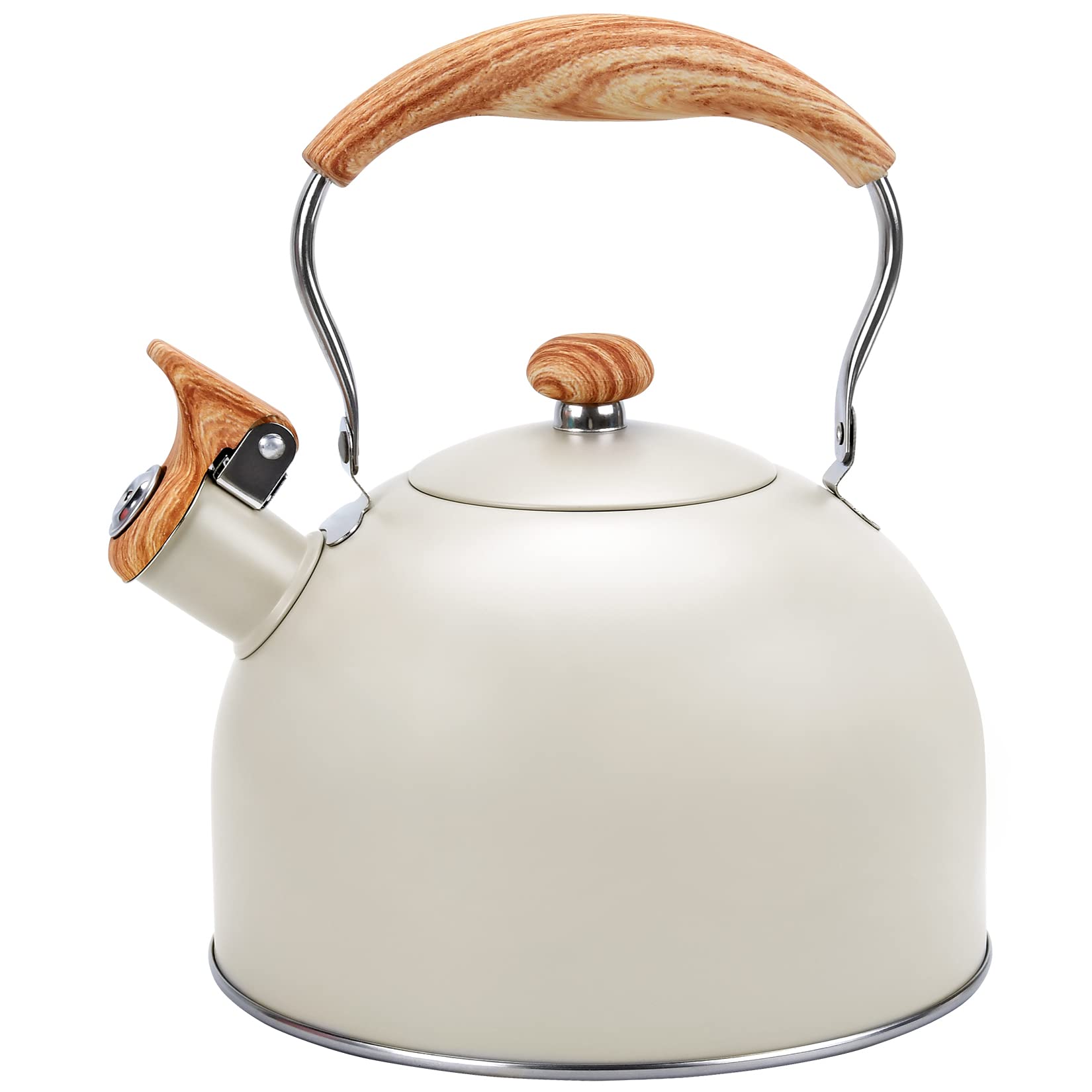 Foedo Tea Kettle Stovetop, 2.6Qt Whistling Tea Pots for Stove Top, Heat-resistant Folding Handle,Cute Teapot(Beige)