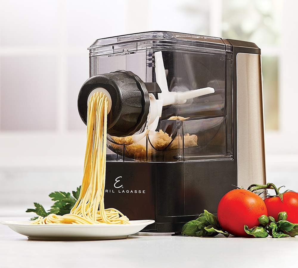 Emeril Everyday Automatic Pasta Maker PM-01 - 8 Shaping Discs, Black, Plastic, Standard Size with Juice/Frozen Treat Attachment