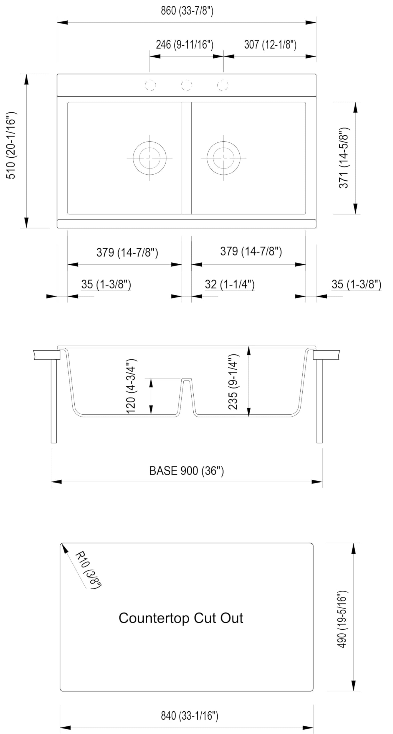 Alfi Brand Ab3418Dbdi-Bla Black 33'' Granite Composite Workstation Step Rim Double Bowl Drop In Sink With Accessories