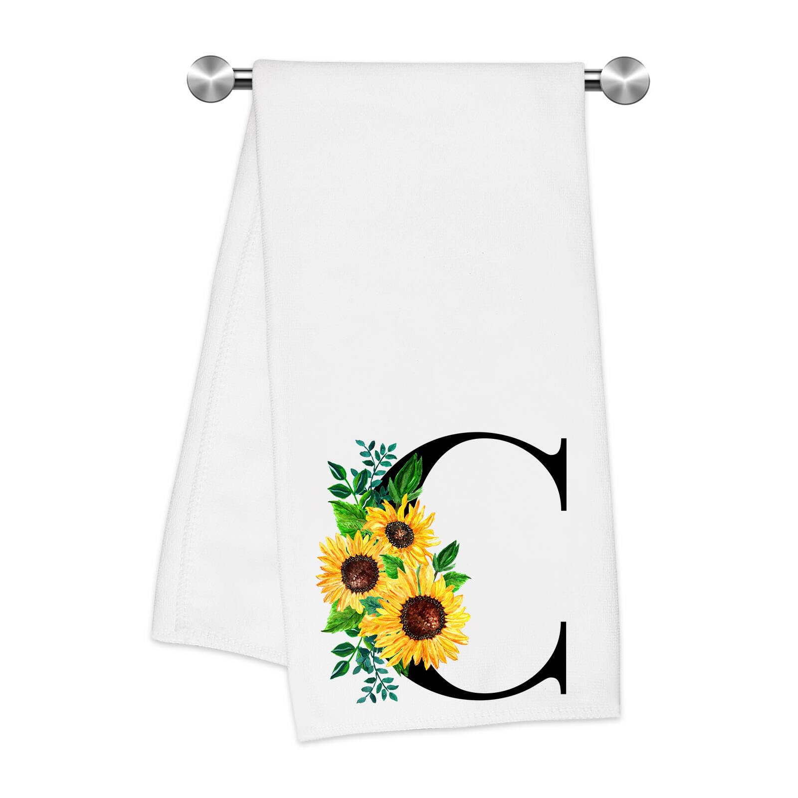 Z-synka Monogrammed Sunflower Hand Towels,Ini-tial C Tea Towel Letter Kitchen Towels,Sunflower Gifts for Women,Monogram Dish Tow