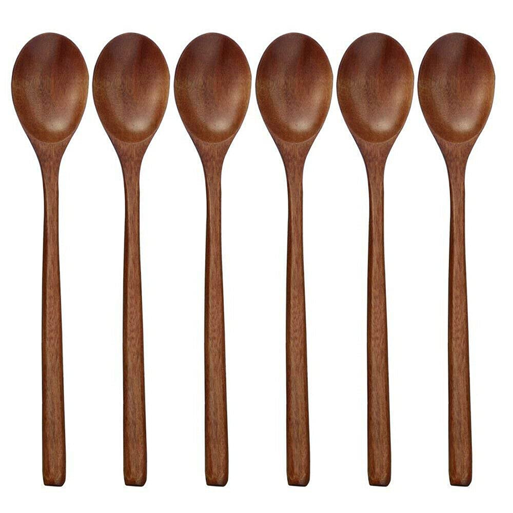 Teamwill Wooden Spoons, 12 Pieces 9 Inch Wood Soup Spoons For Eating Mixing Stirring, Long Handle Spoon With Japanese Style Kitc